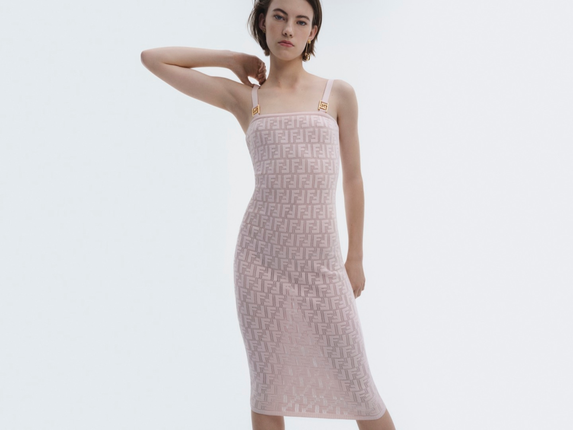 Rose Gold Fendi Co Ord Set With Velvet Patch And Sequins Detailing