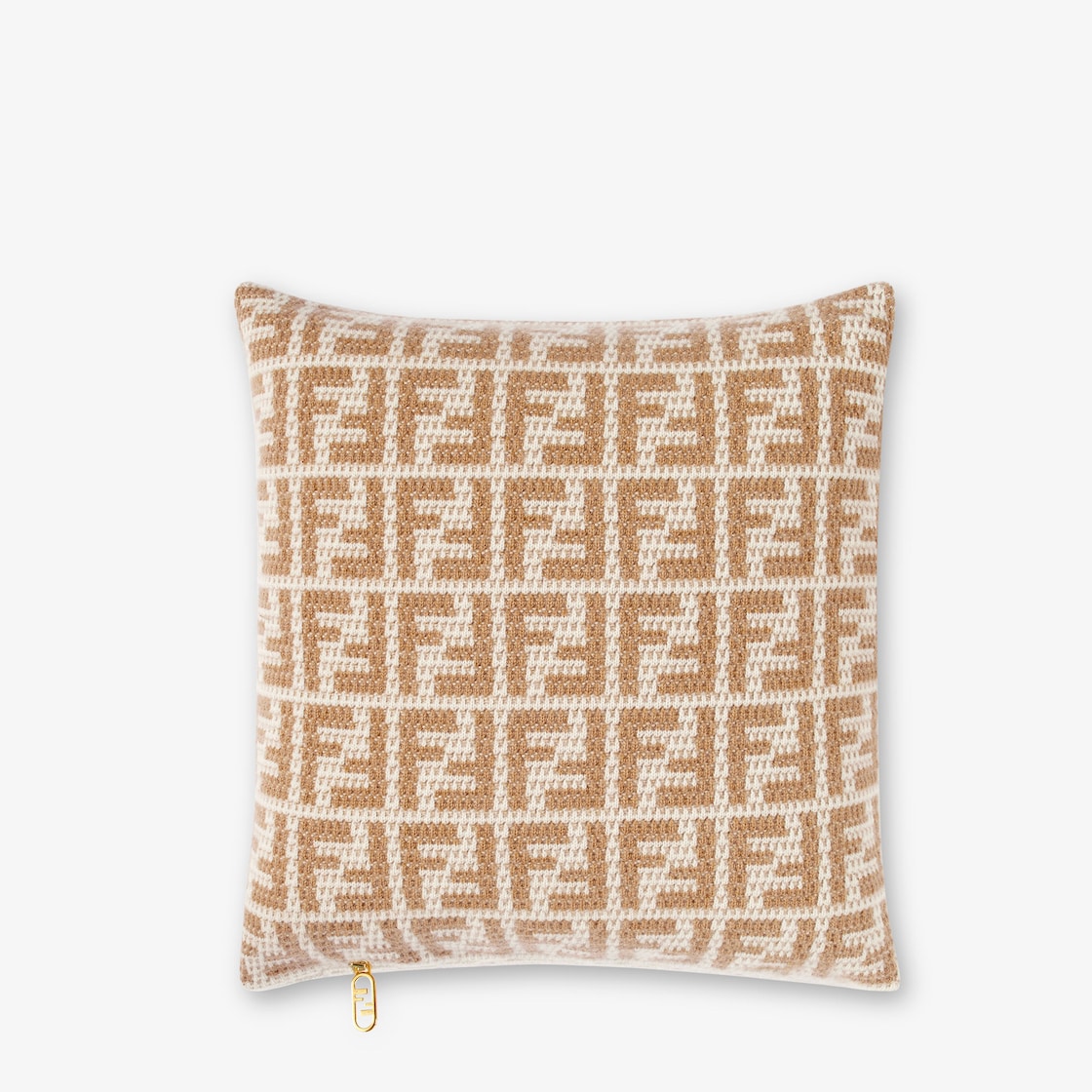 FF square cushion - Beige cashmere cushion | Fendi