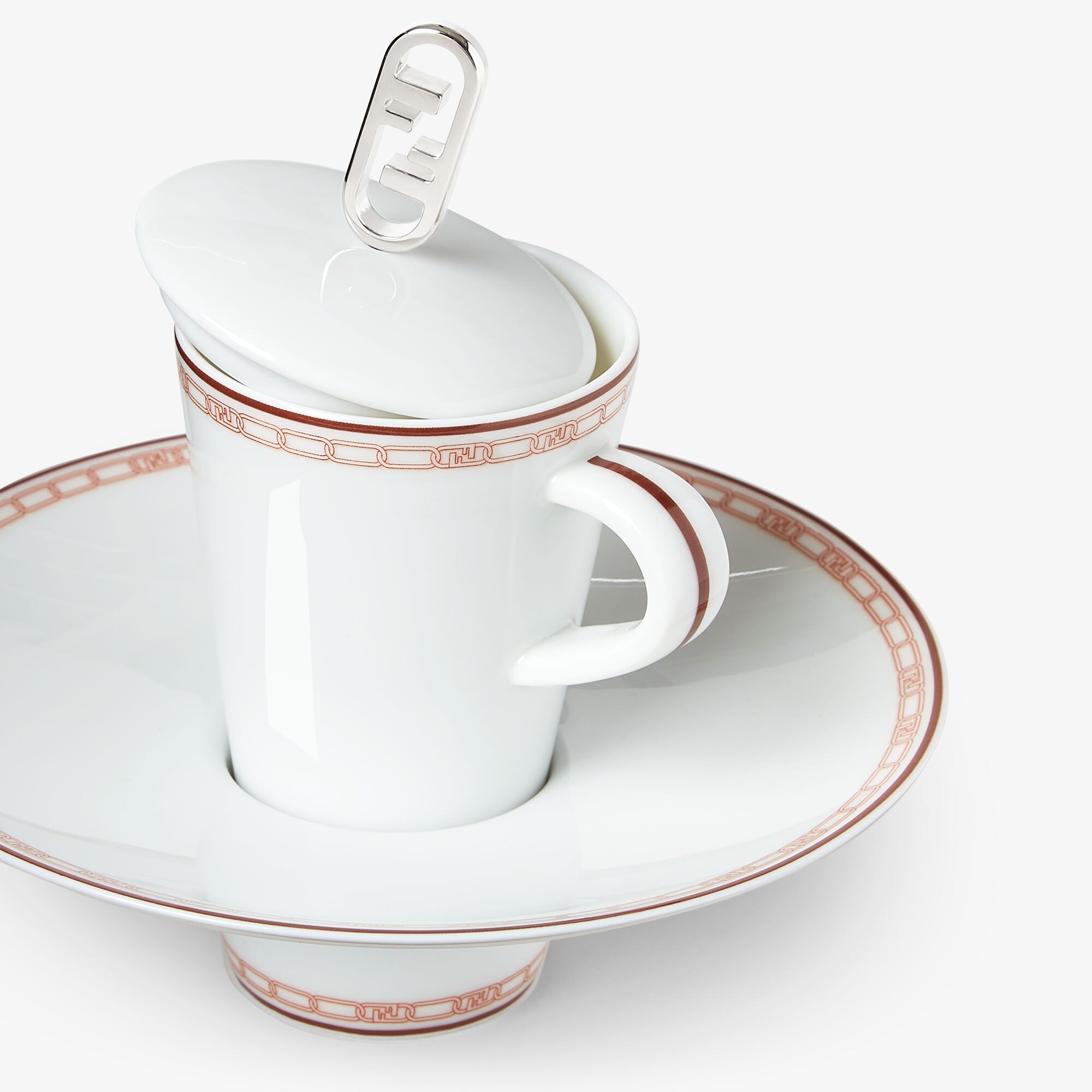 Fendi O Lock Coffee Cup White and brick red porcelain coffee cup Fendi