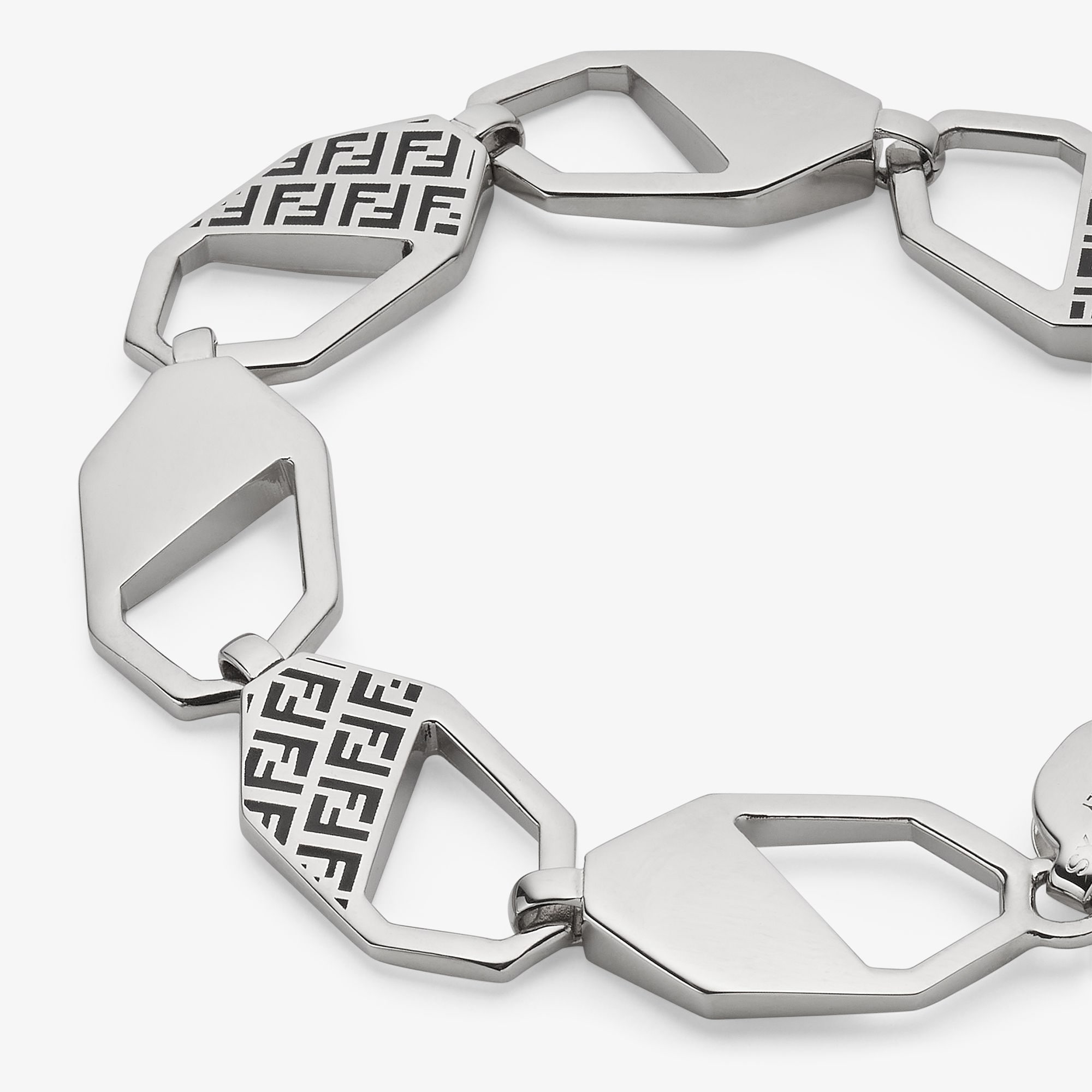 国内直営**FENDI**フェンディ ヘキサゴン ブレスレット フェンディ ヘキサゴン ブレスレット シルバー仕上げ ブラック