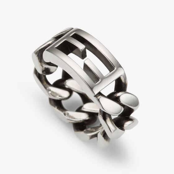 Fendi Tube band ring, with curb-chain links and the iconic | Thumbnail 2