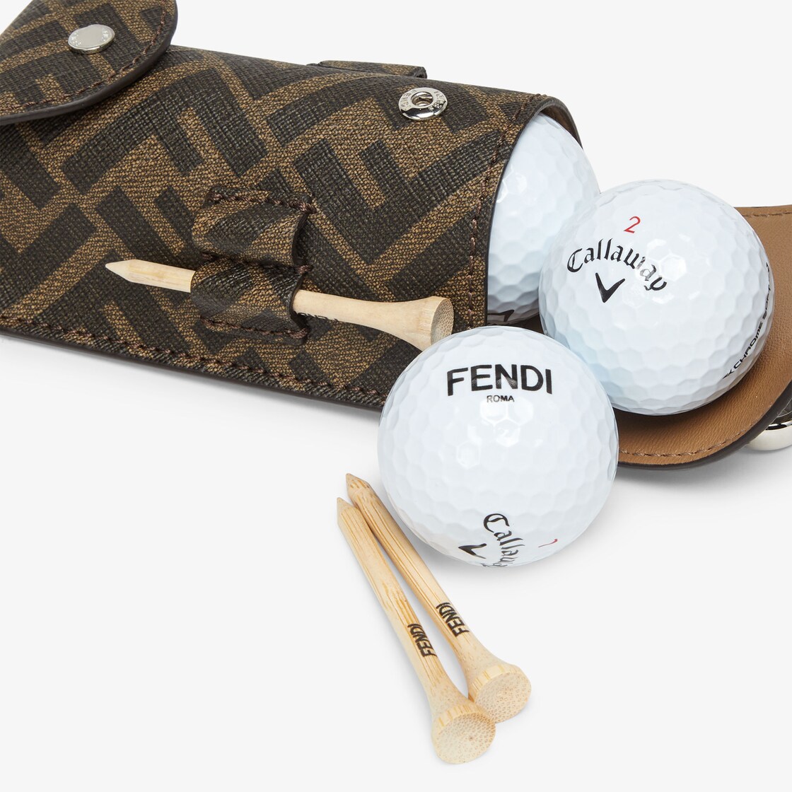 FF Golf Ball Holder Brown fabric golf ball holder Fendi