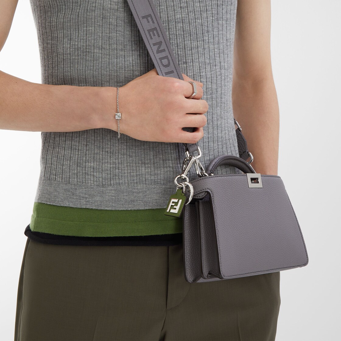 FFスクエア キーホルダー レザー グリーン | Fendi FFスクエア キーホルダー レザー グリーン | Fendi