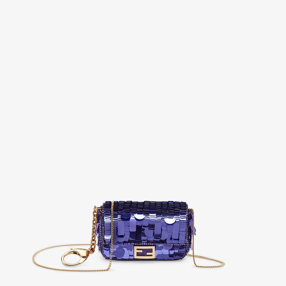 Fendi Sequin Nano Baguette Charm Purple in Lambskin Leather with Gold-tone  - US