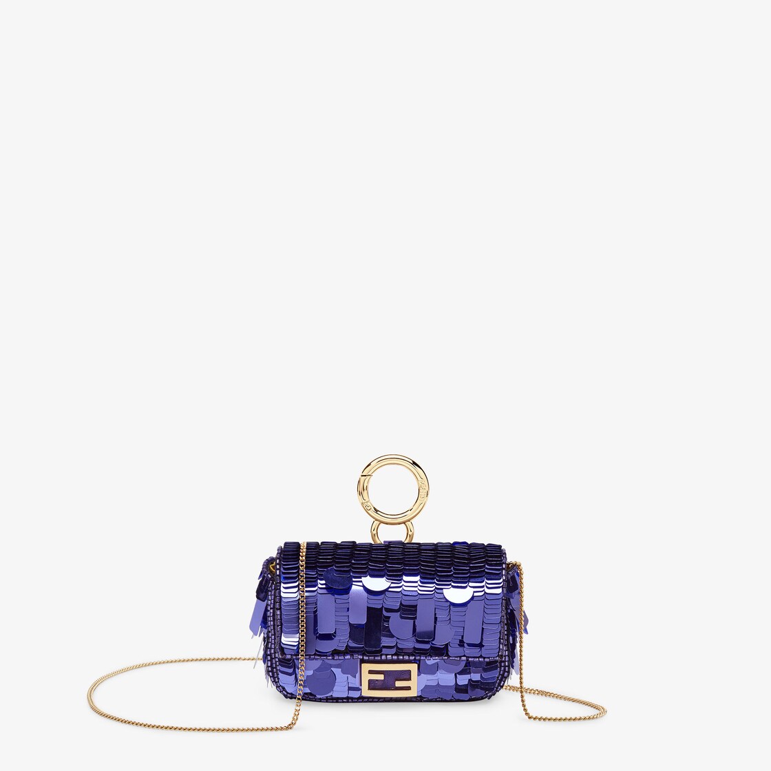 Fendi Chain Baguette Charm Bag Sequins Nano Purple 1628451