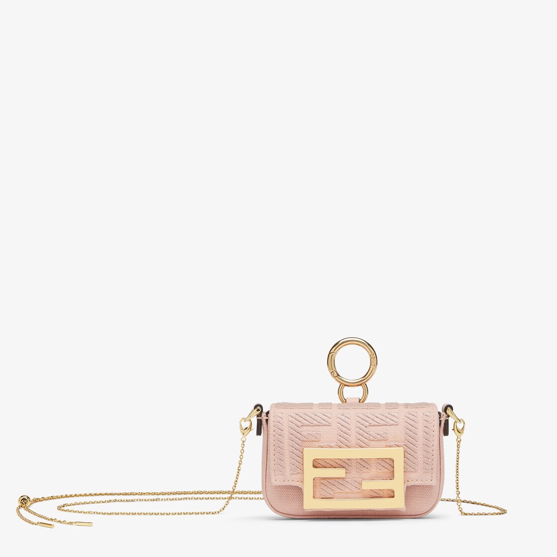 FENDI Canvas Vitello King Extra Strap FF Embroidered Baguette Baby Pink  1294913