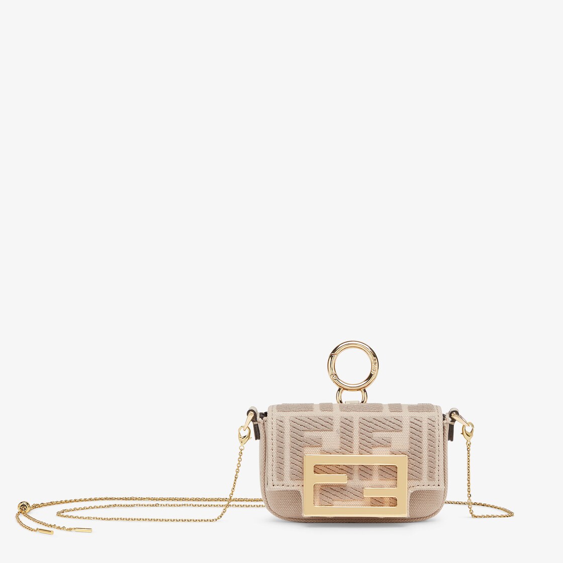 Nano Baguette Charm - Beige canvas charm with FF embroidery | Fendi