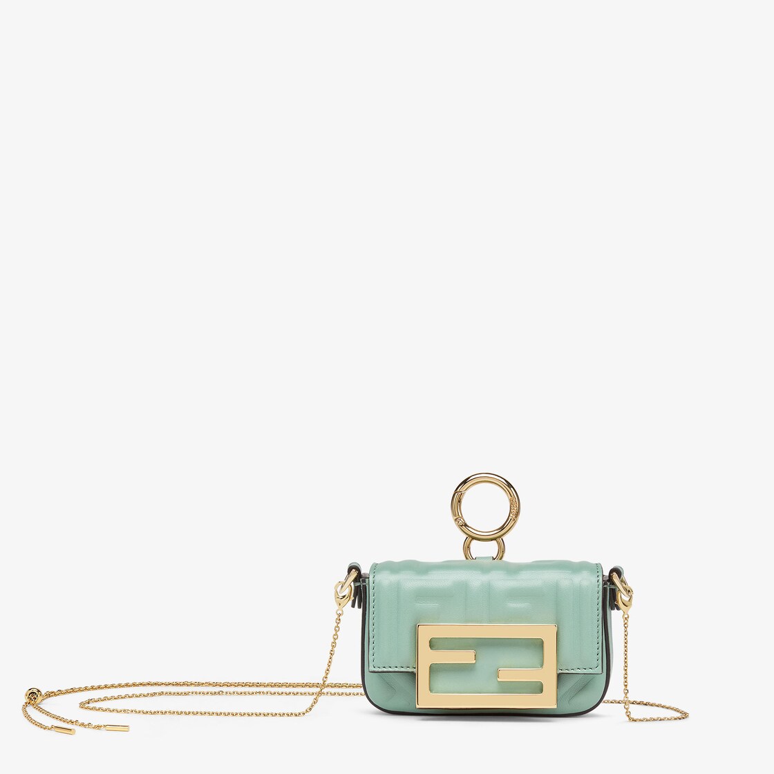 Nano Baguette Charm - Mint green nappa leather charm with FF motif