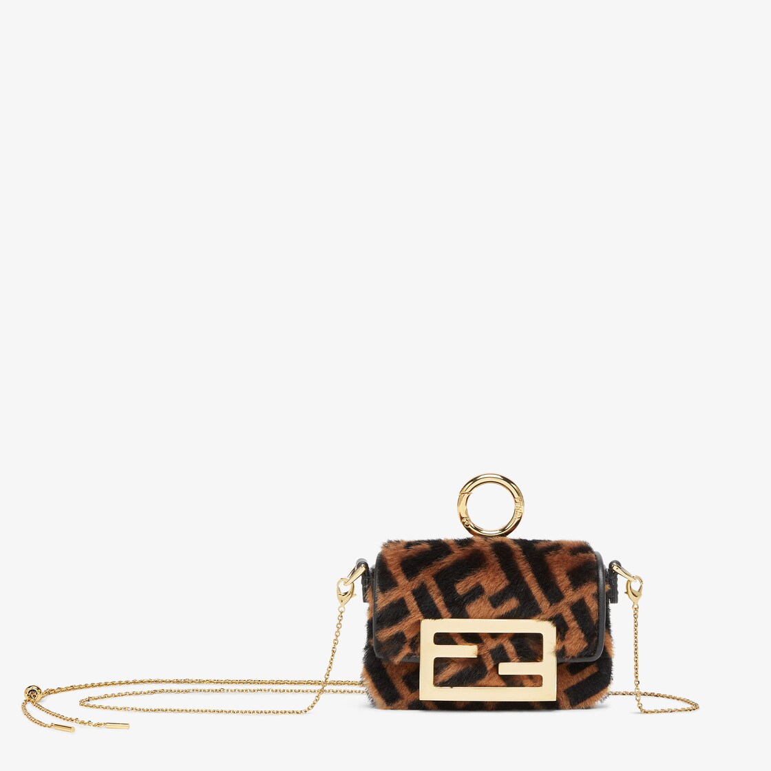 Nano Baguette Charm Fur Brown Fendi