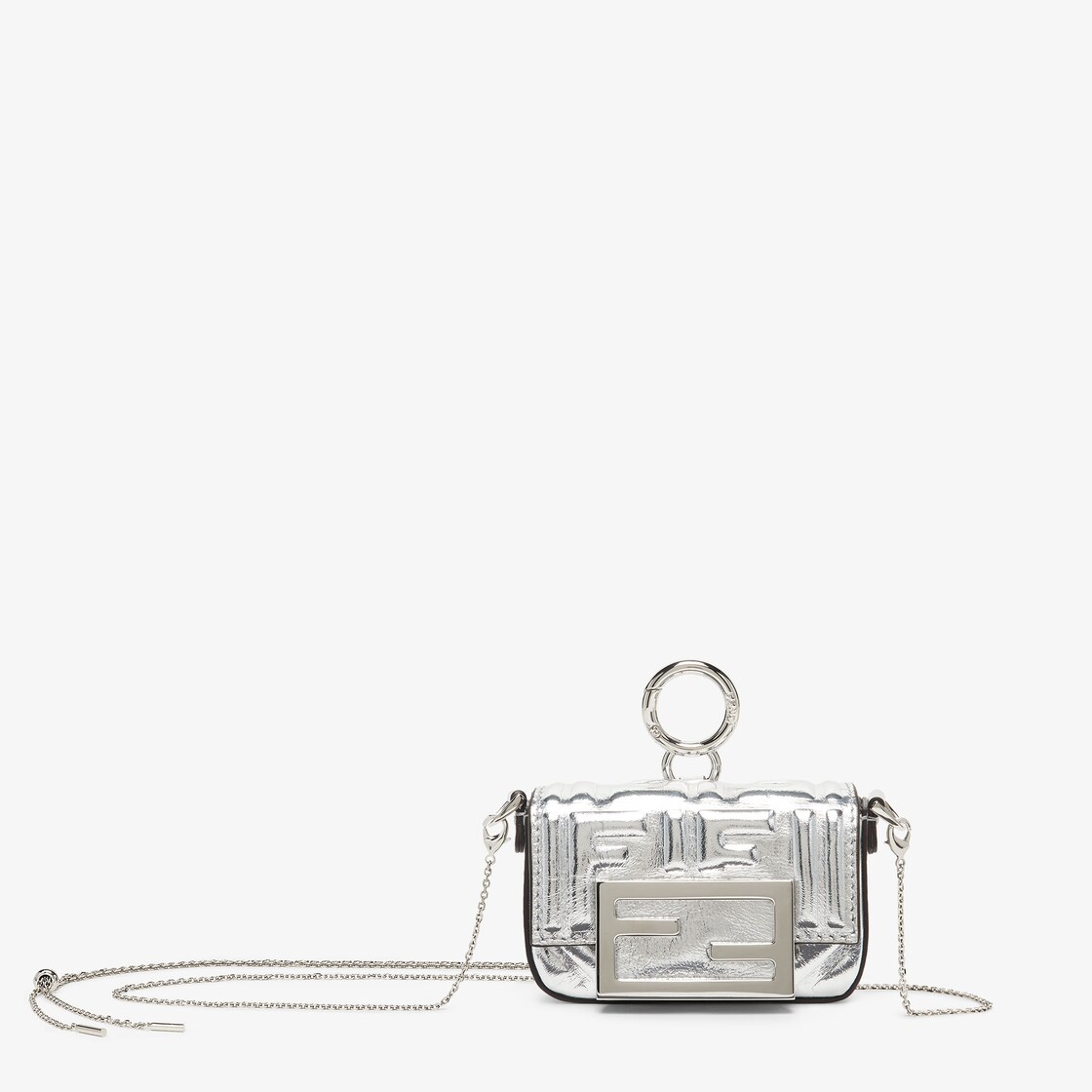 Nano Baguette Charm Leather Silver Fendi