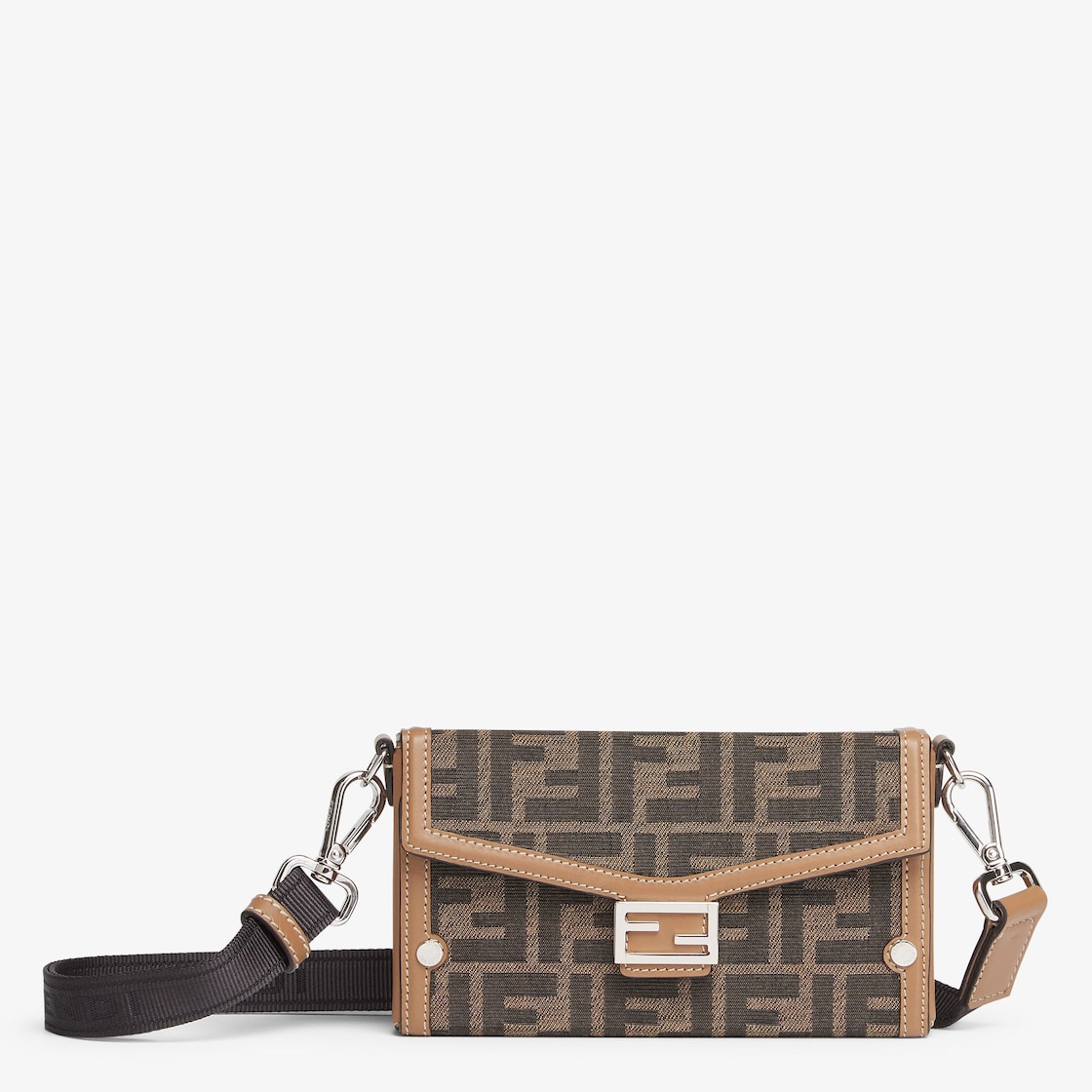 Fendi FF Logo Mini Baguette Brown Fabric Bag