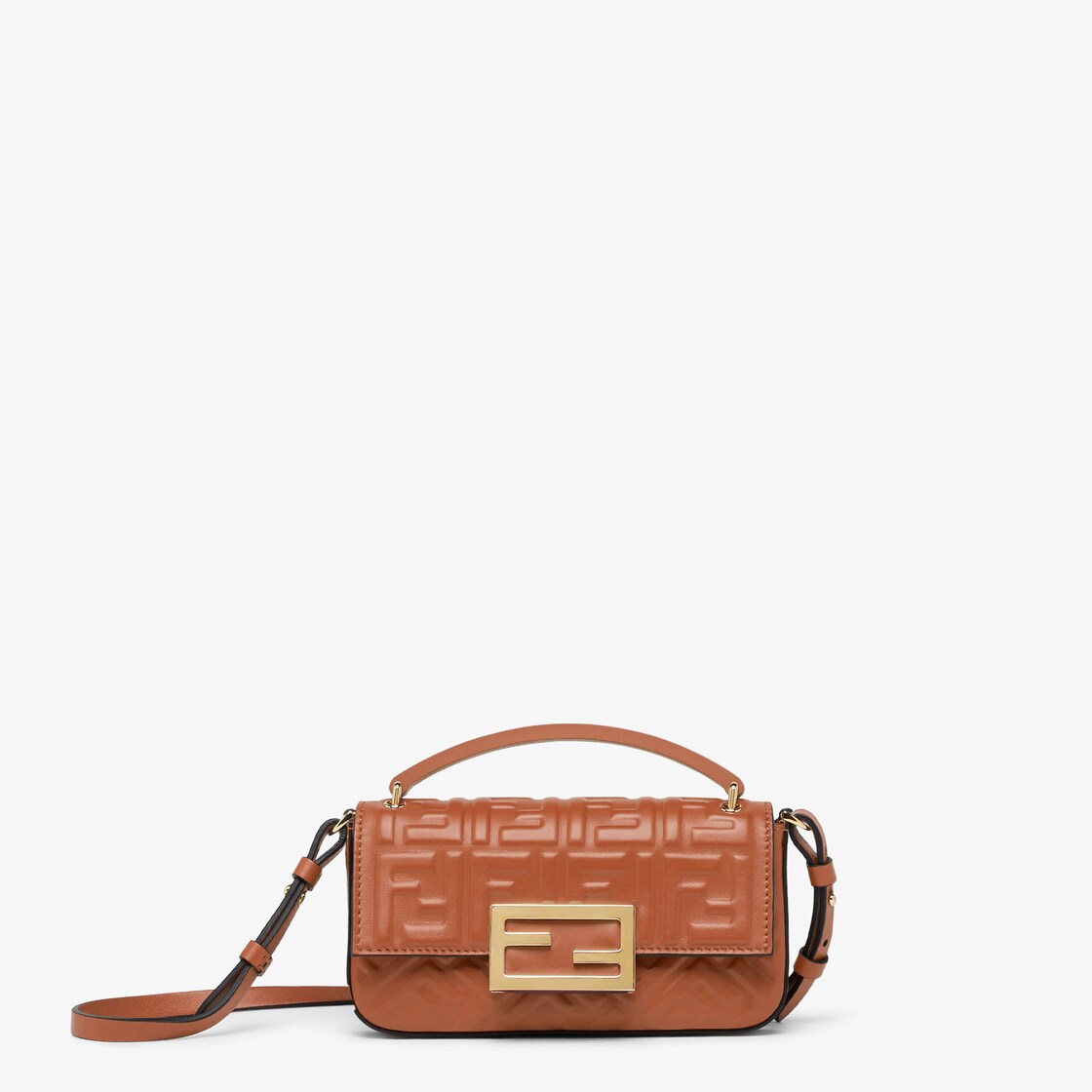 Fendi Kan I Crossbody FF Small Red in Embossed Leather with Gold