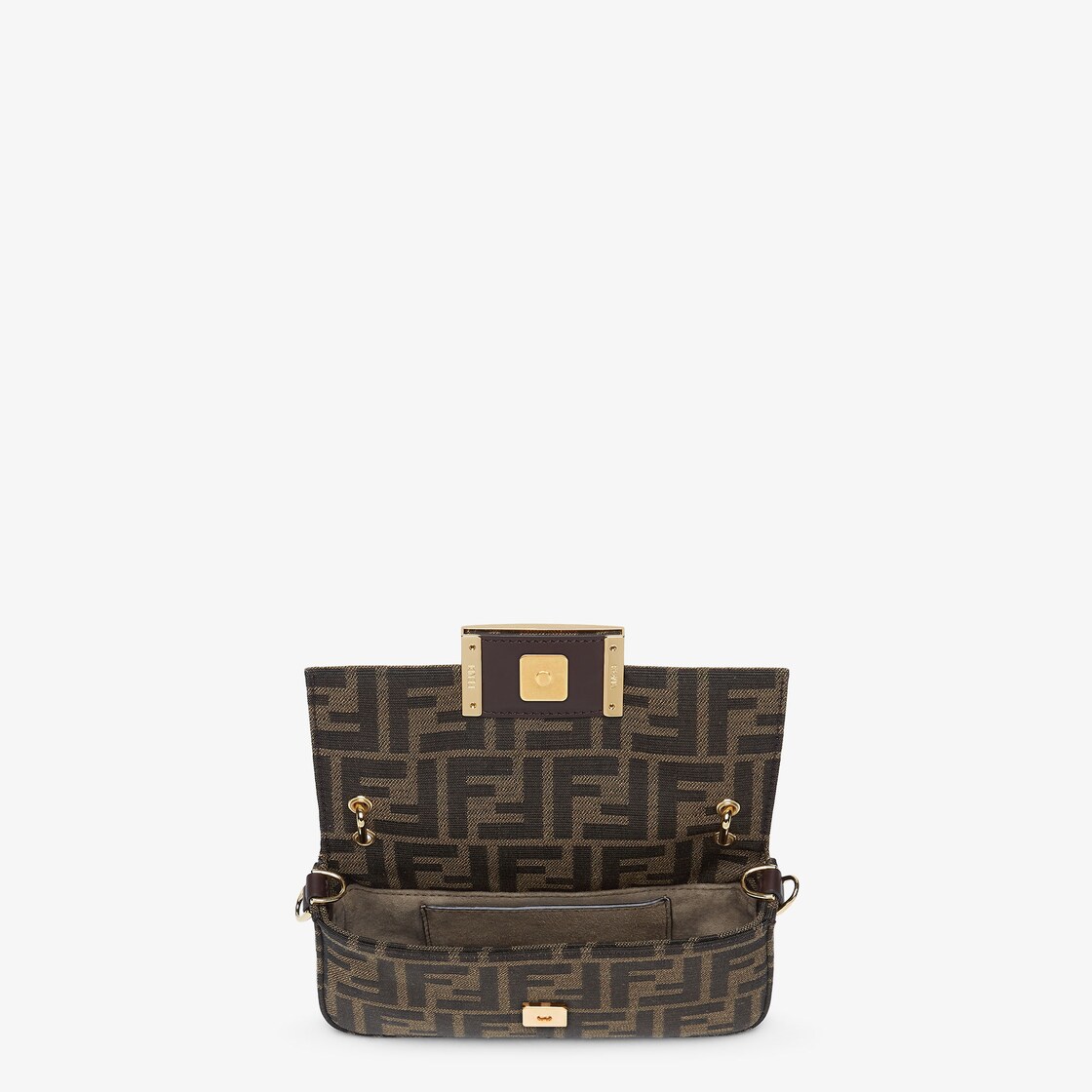 Fendi Baguette Pouch with Chain In FF Motif Fabric Brown