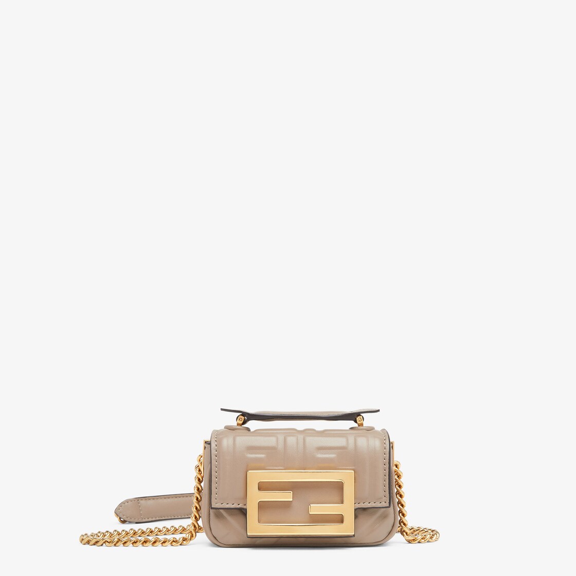 Nano Baguette Chain - Dove gray nappa leather mini-bag | Fendi