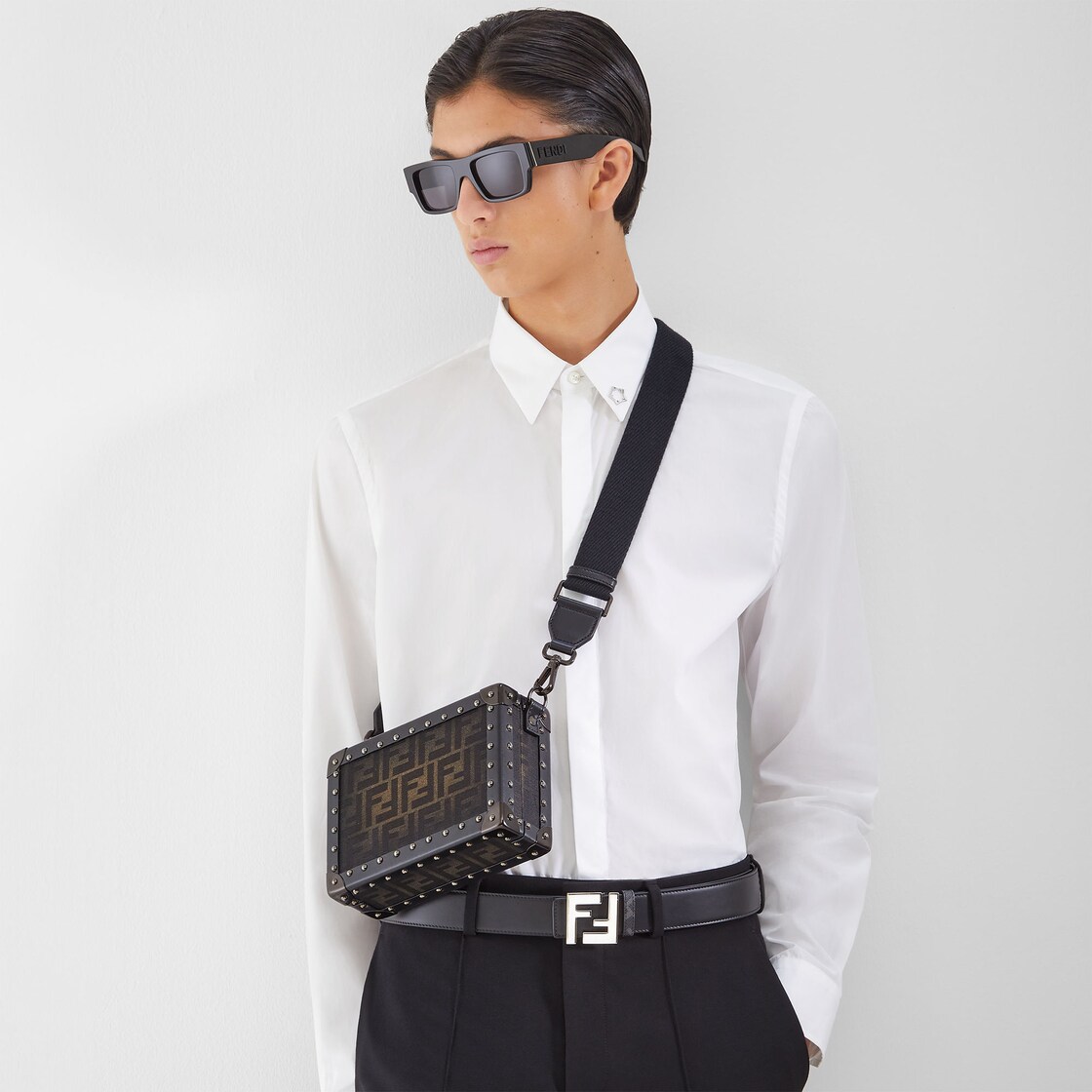 FF Squared Belt - Black leather reversible belt | Fendi