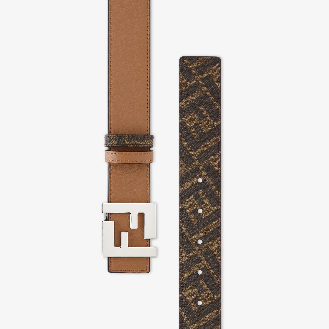 Squared FF belt - Brown leather reversible belt | Fendi