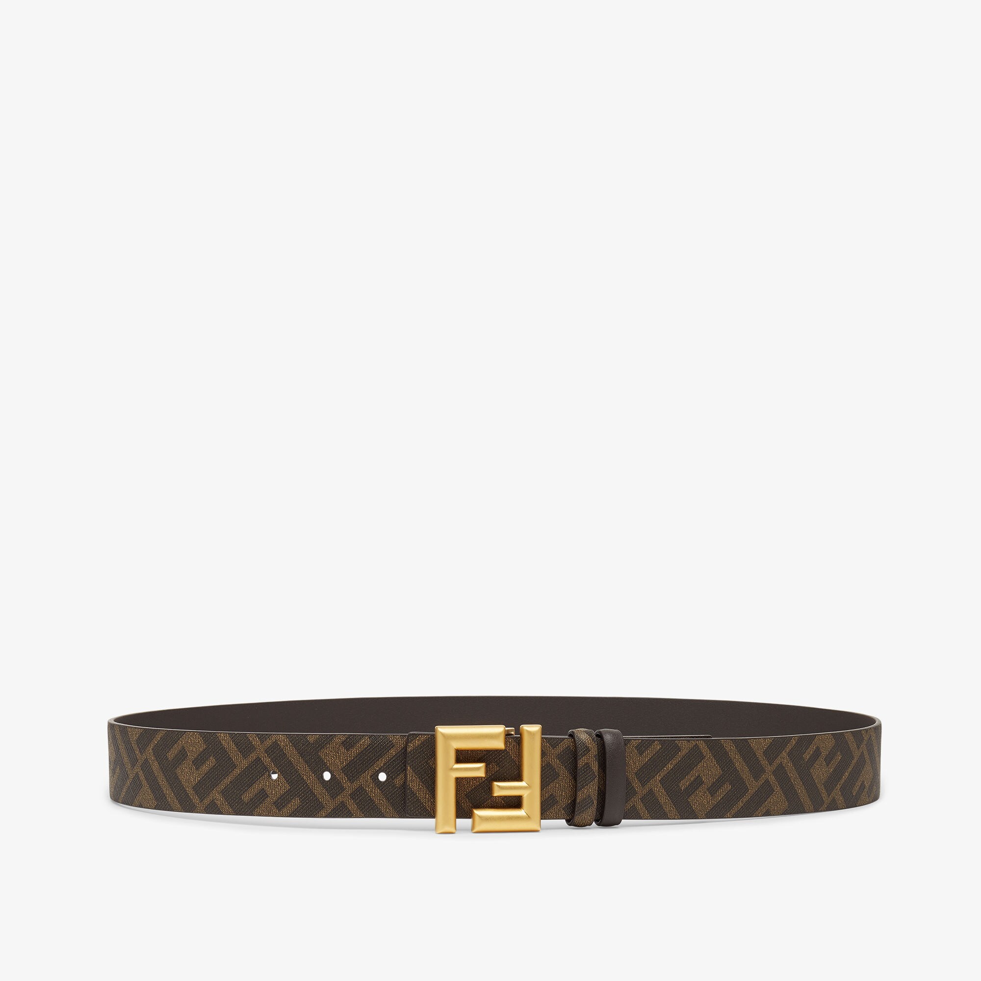 FF Rounded BeltBrown leather and brown FF canvas reversible belt