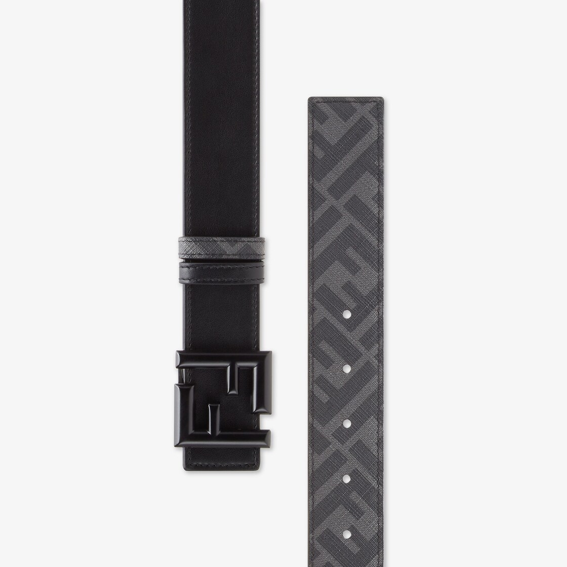 FF Rounded Belt - Black leather reversible belt | Fendi