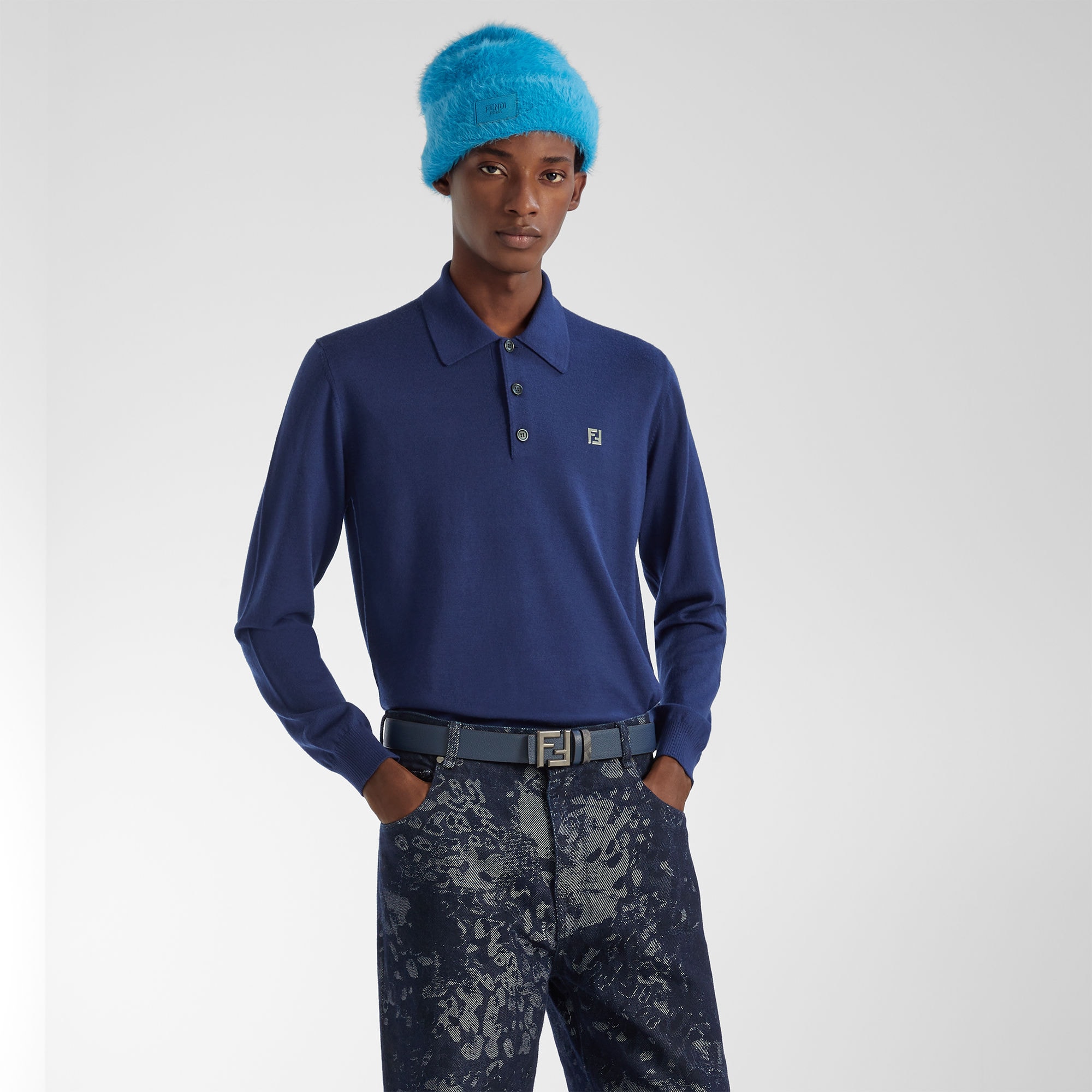 スクエアFF ベルト レザー ブルー | Fendi