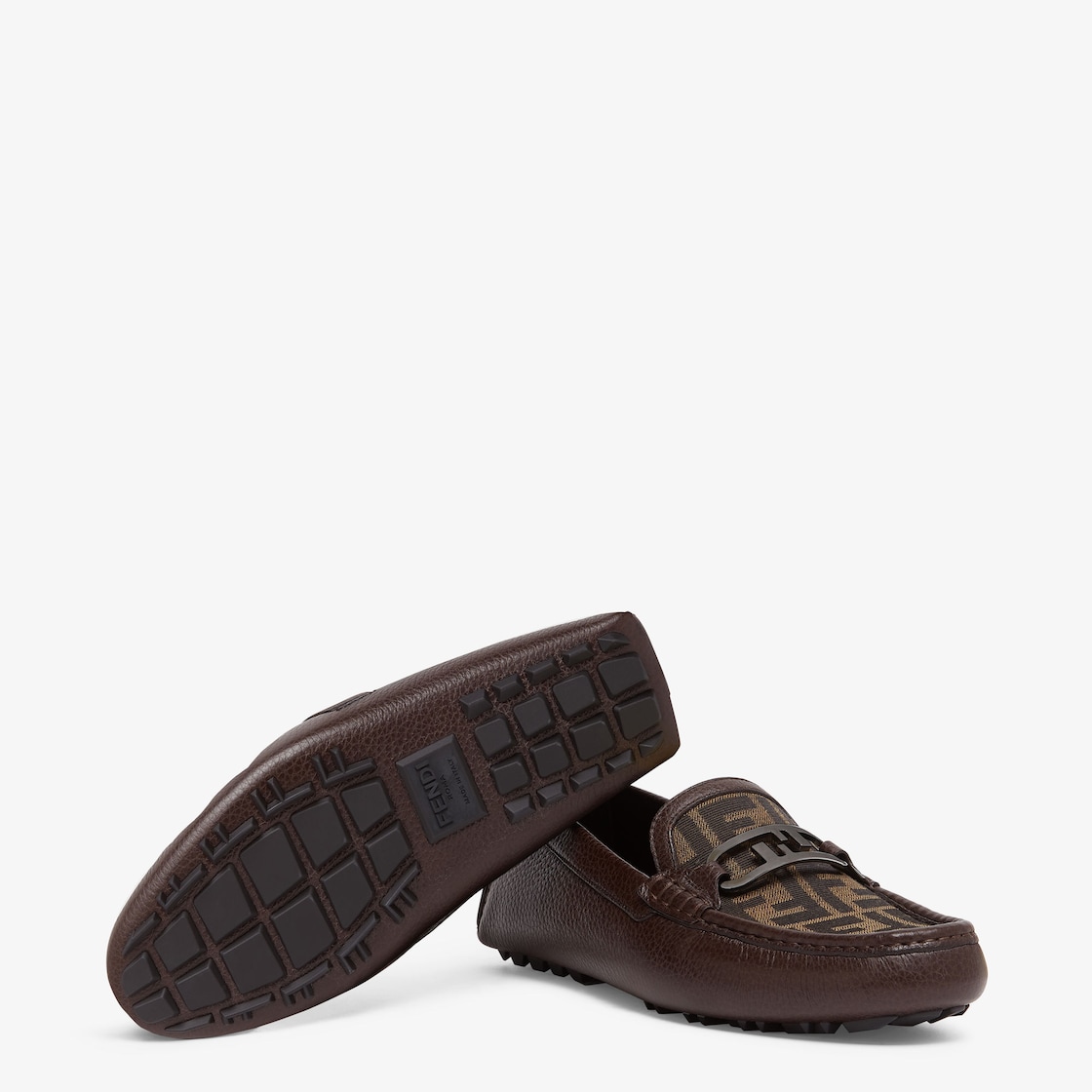 O'Lock Loafers - Brown leather and FF jacquard loafers | Fendi