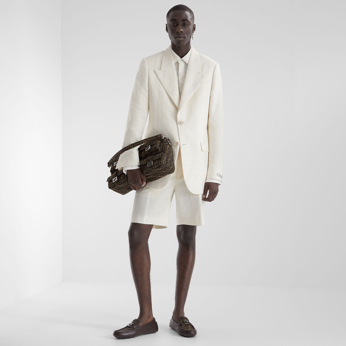 Bermudas - Short pants in white FF cotton and linen | Fendi