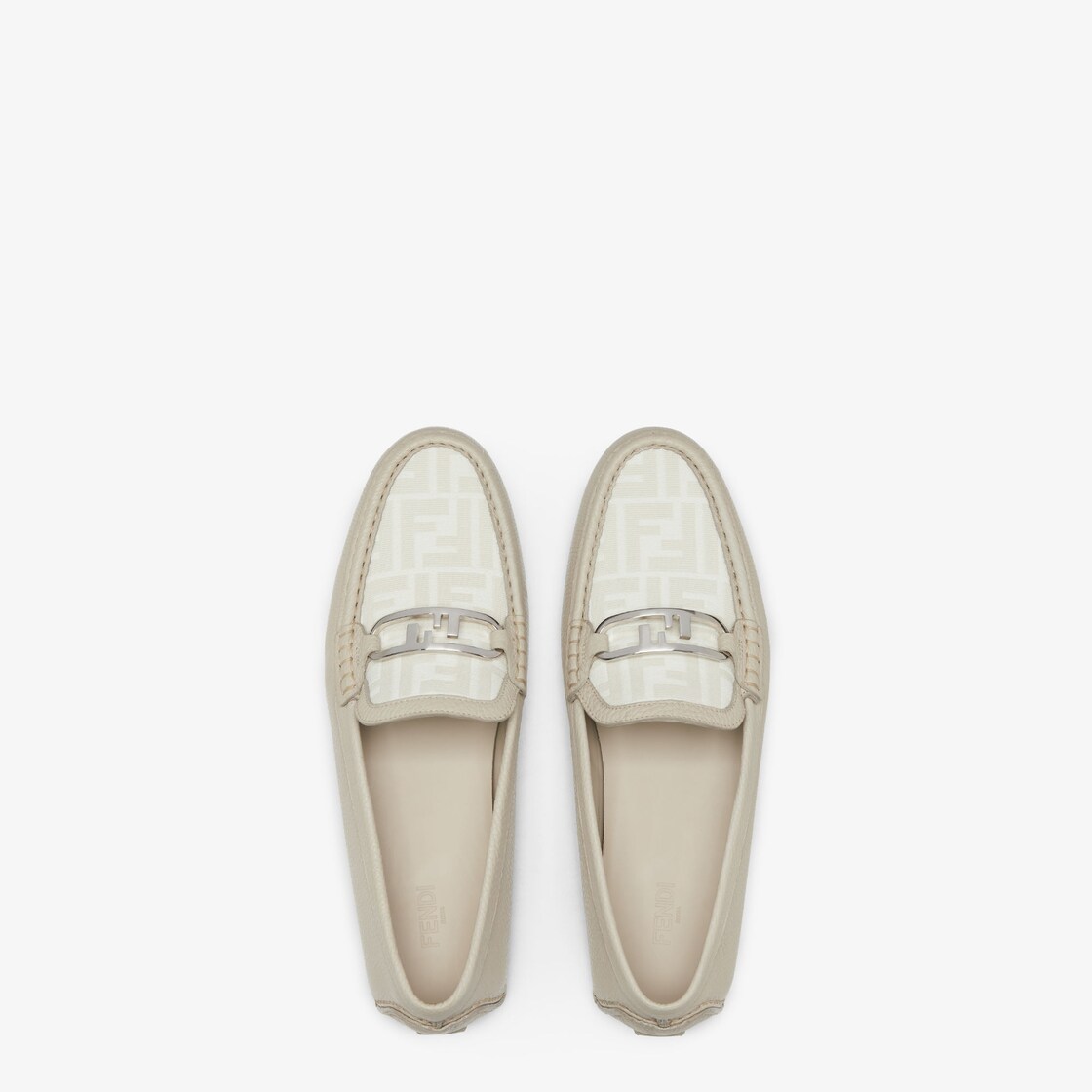 O'Lock Loafers - Beige leather and FF jacquard loafers | Fendi