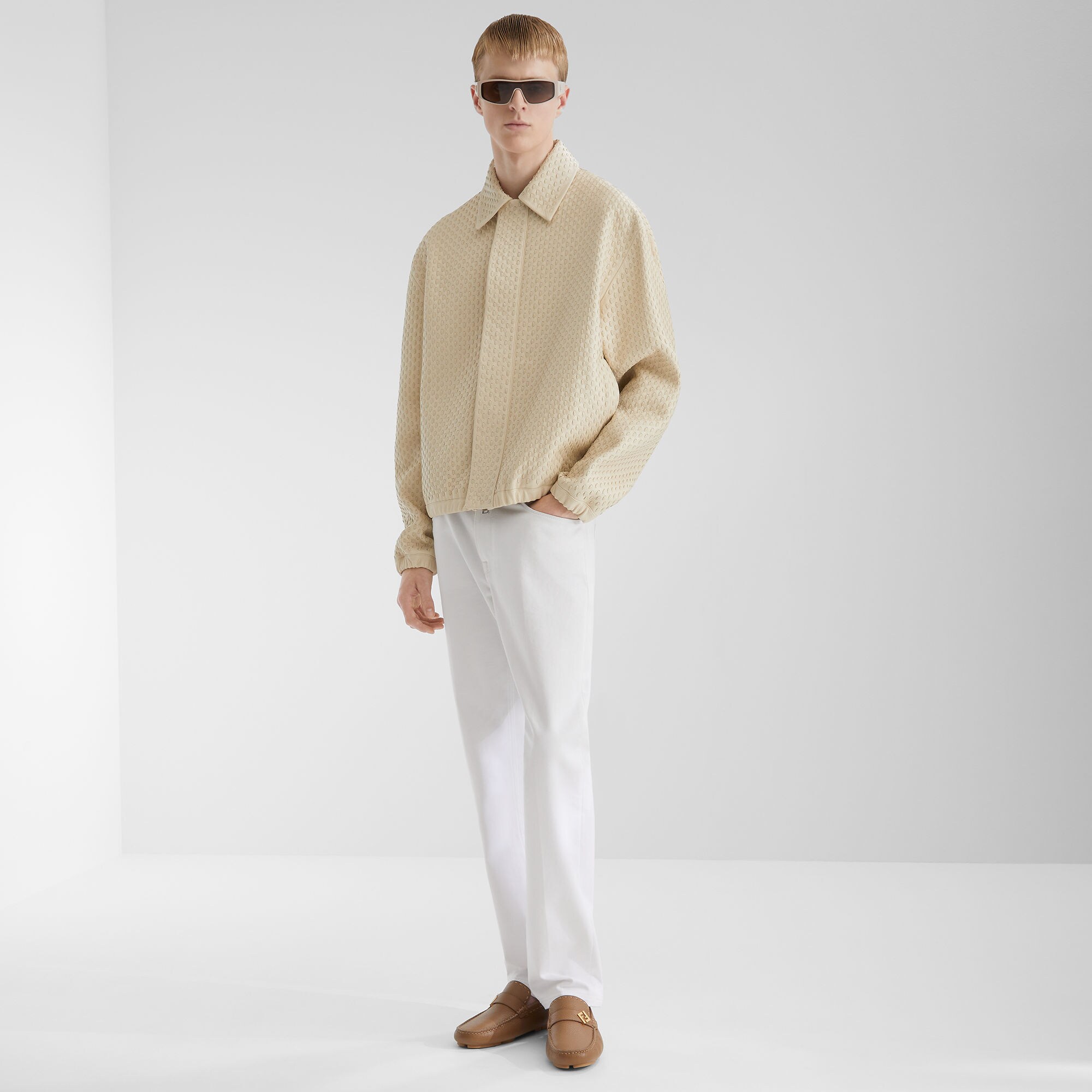 FF Metal Driving Loafers Leather Beige | Fendi