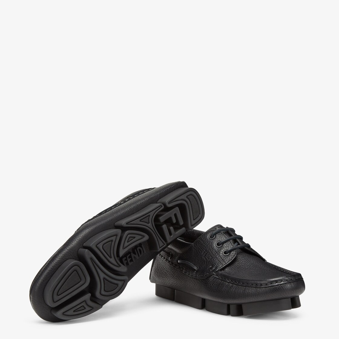 Fendi デッキシューズ レースアップ - ブラックレザー レースアップ 
