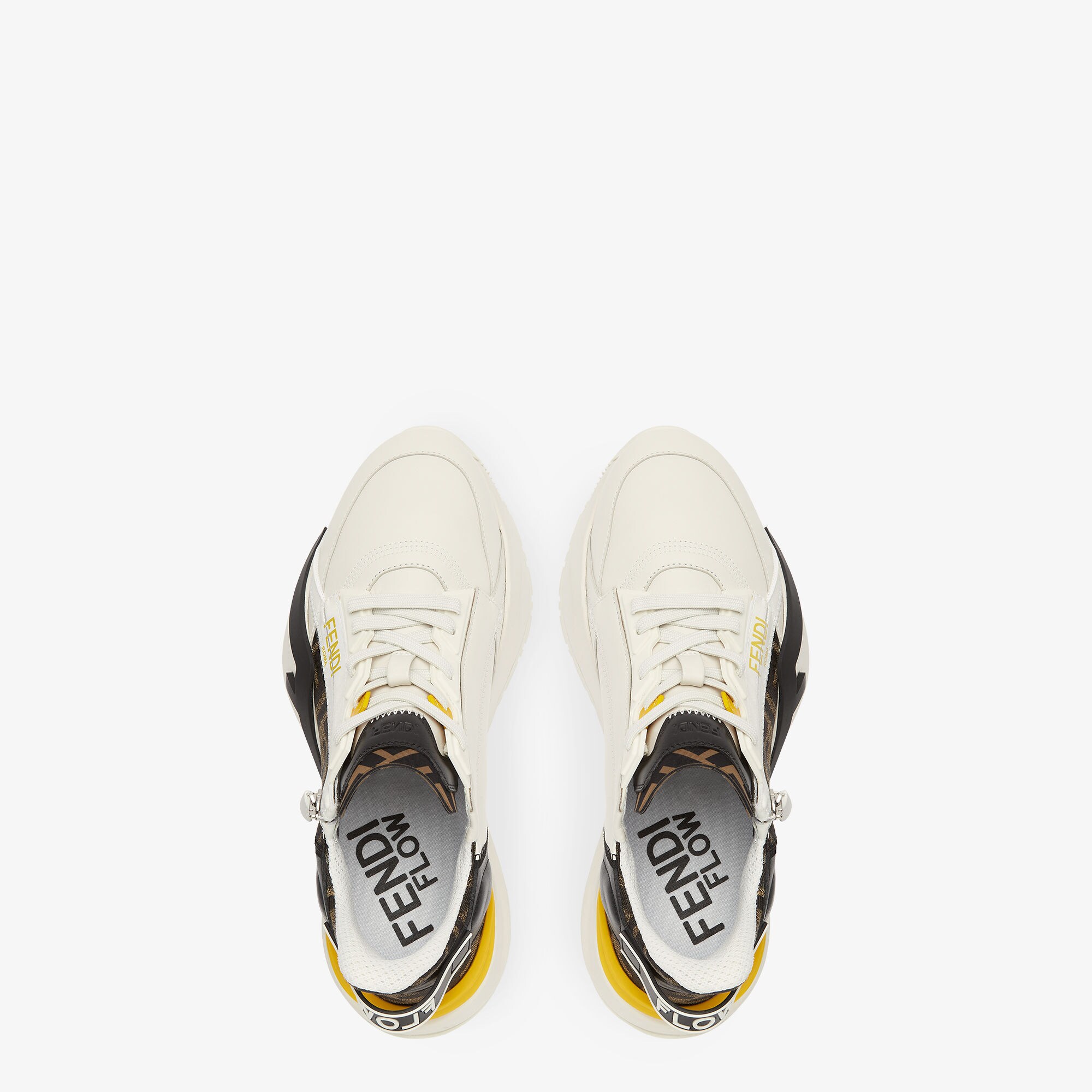 スニーカー FENDI IVORY LEATHER AND JACQUARD FENDI FLOW SNEAKERS Fendi Flow Sneakers Leather White | Fendi