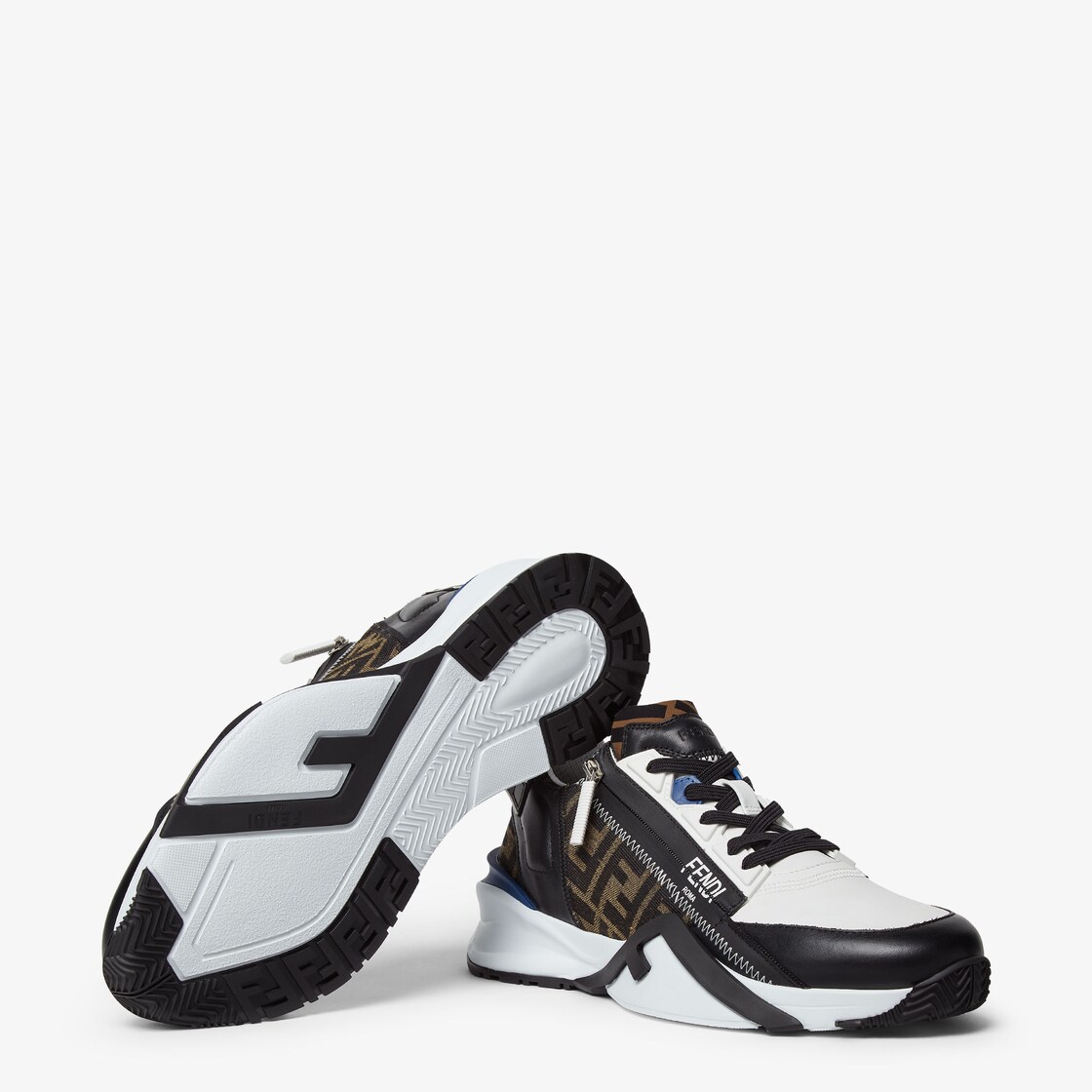 Fendi Flow Sneakers Black leather and brown FF jacquard running shoes Black - Image 6/7