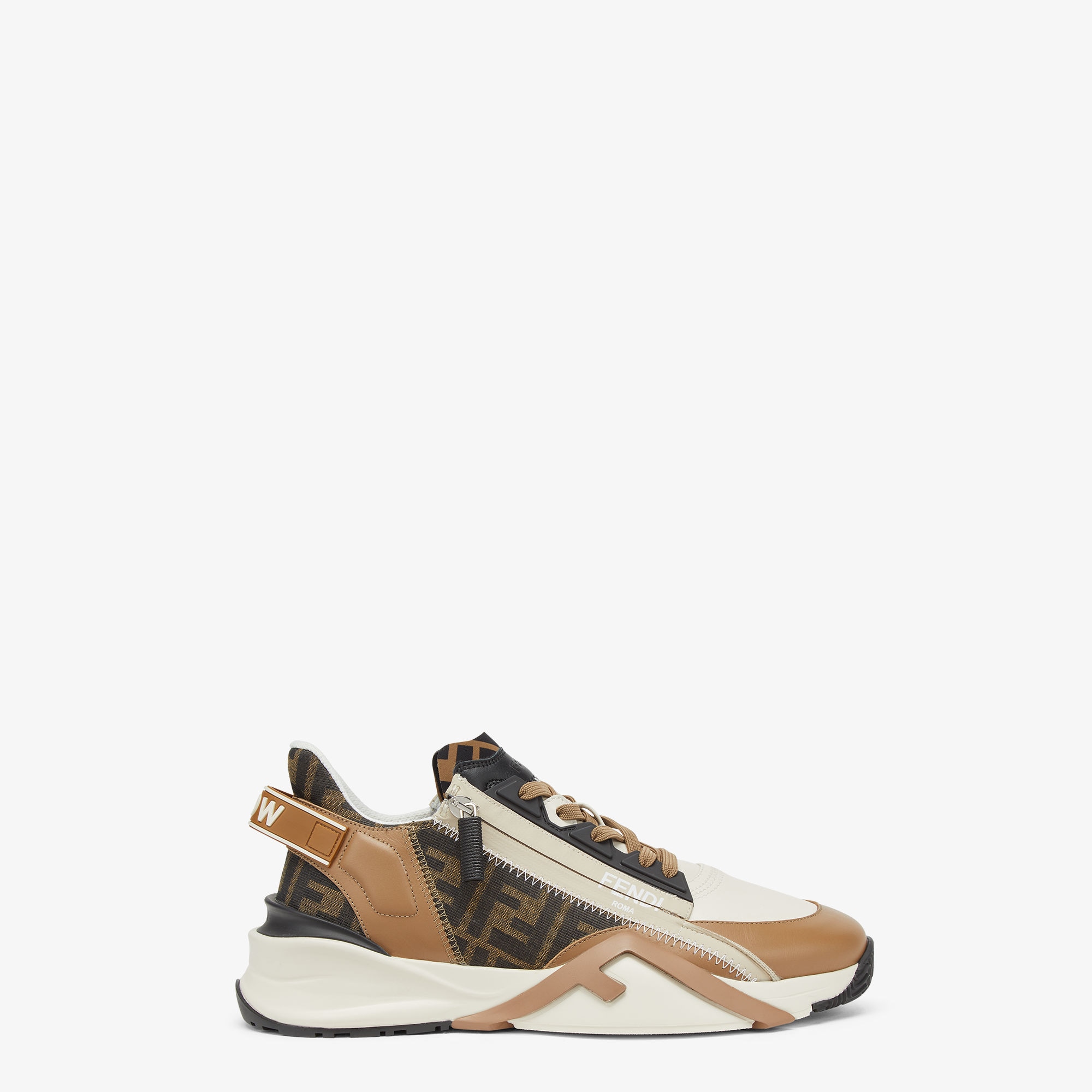 Fendi Flow Sneakers - Brown leather and brown FF jacquard running shoes |  Fendi