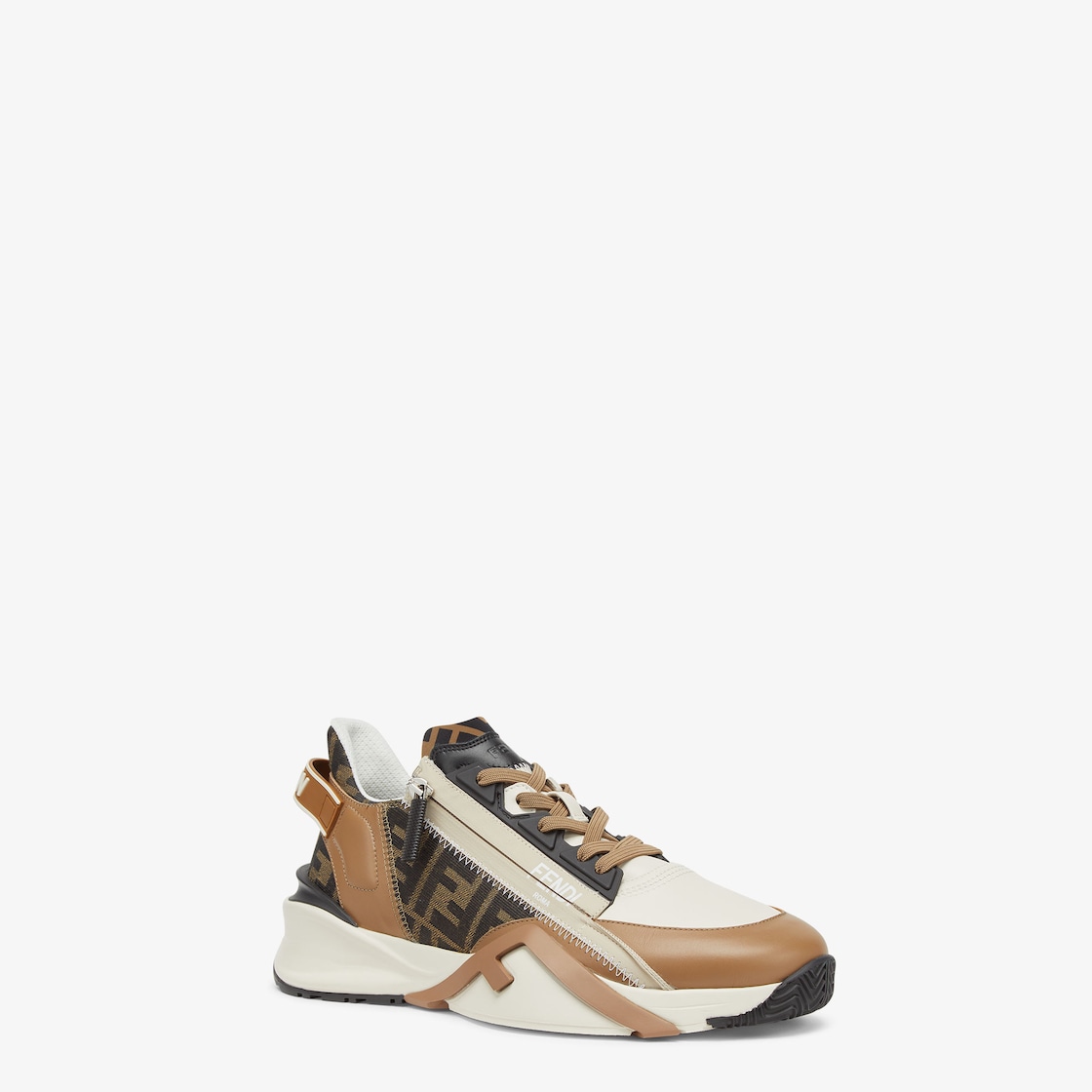 Fendi Flow Sneakers Brown leather and brown FF jacquard running shoes Brown - Image 3/7