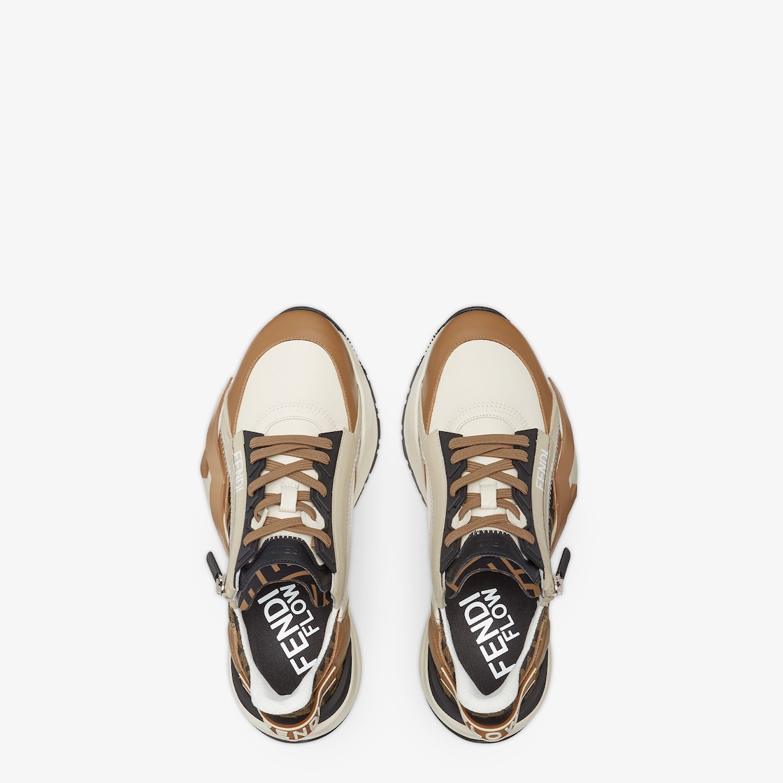 Fendi Flow Sneakers Brown leather and brown FF jacquard running shoes Brown - Image 5/7