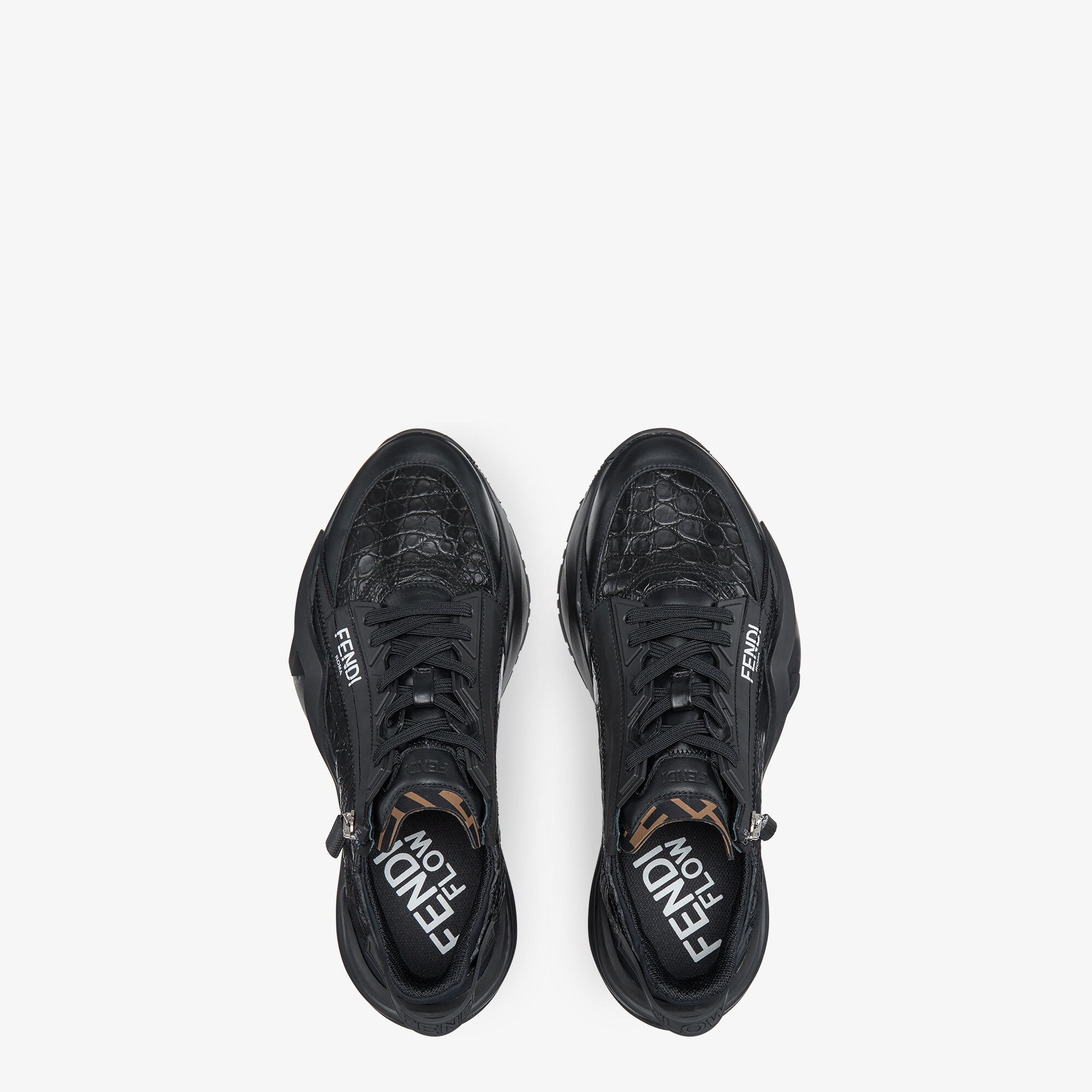 Fendi Flow Sneakers - Black caiman low-tops | Fendi