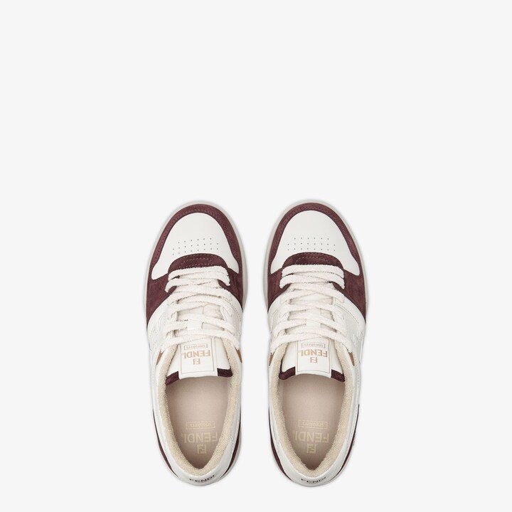 FENDI MATCH LOW-TOPS IN BURGUNDY RED MIX WHITE CALFSKIN