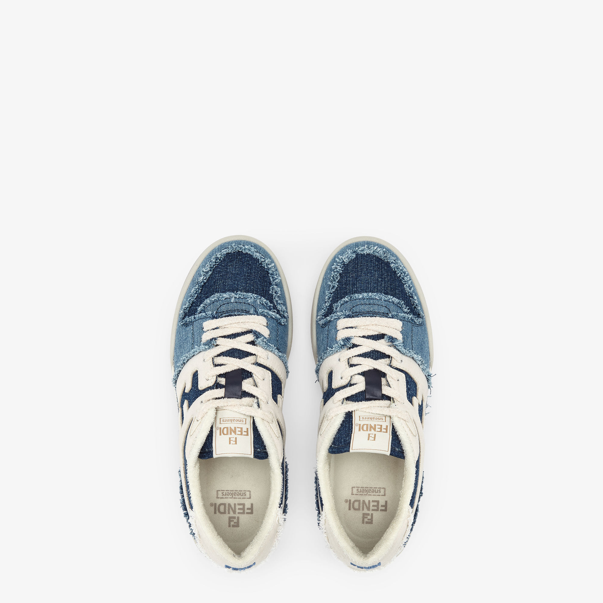 スニーカー FENDI Fendi Match denim sneakers STON+ABISS BLU+GHIAC Fendi Match Distressed Denim Sneakers - Bergdorf Goodman