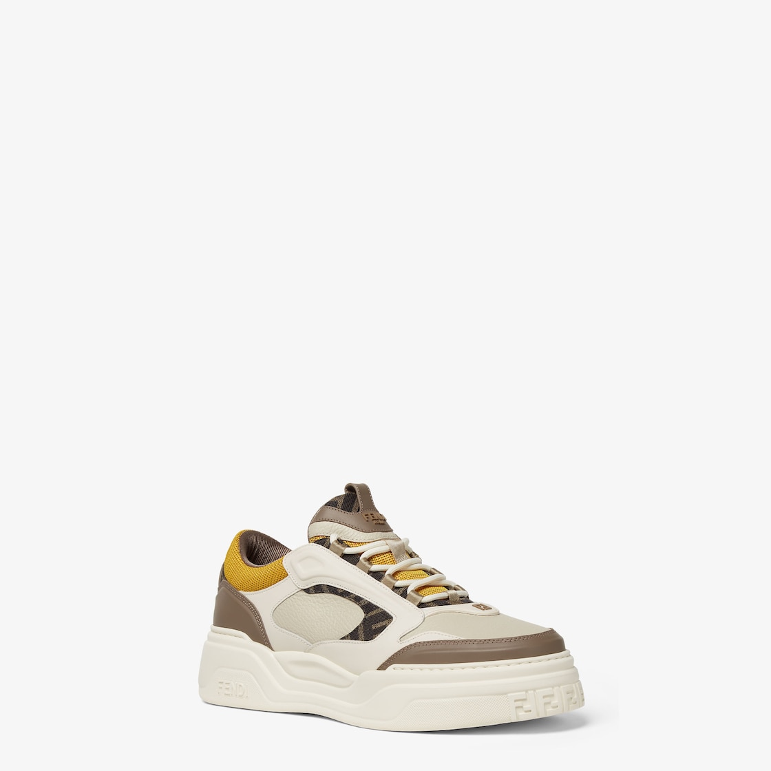 Fendi Force sneakers White, brown and yellow leather low-tops Brown - Image 3/6