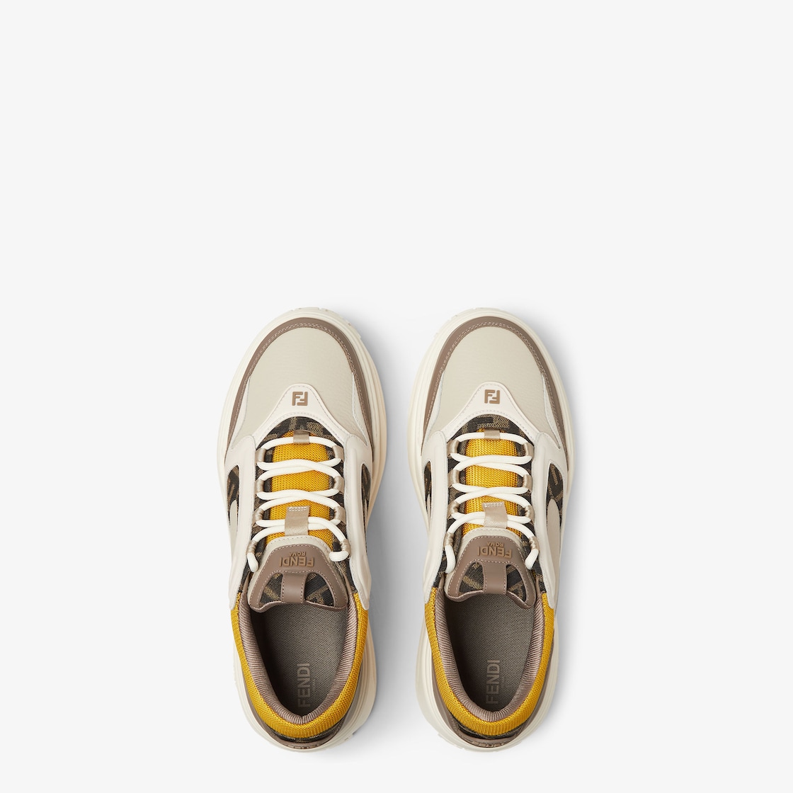 Fendi Force sneakers White, brown and yellow leather low-tops Brown - Image 5/6