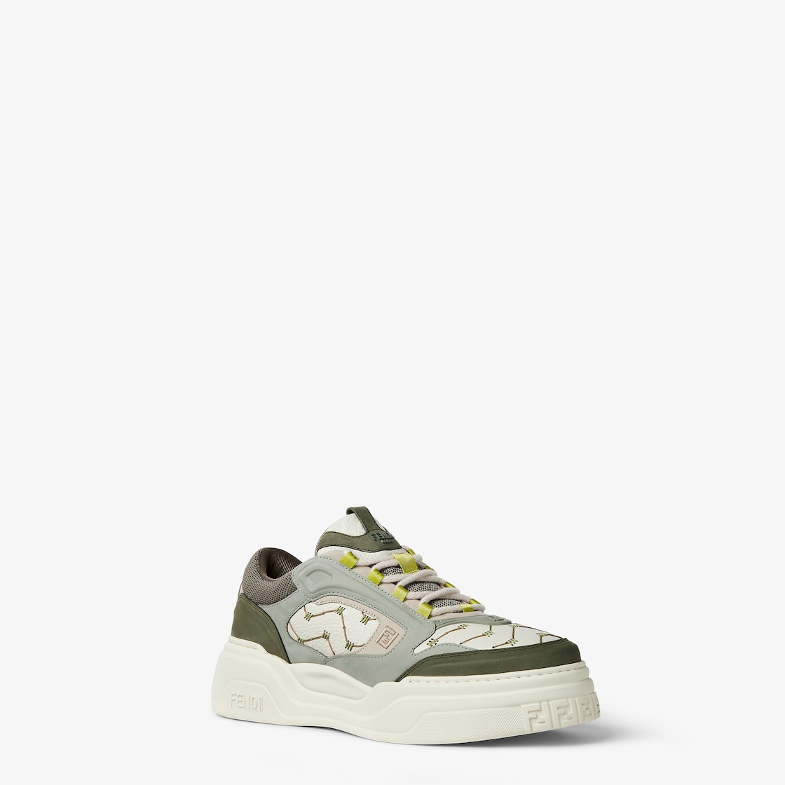 Fendi Force sneakers White leather and green nubuck low-tops Green - Image 2/5