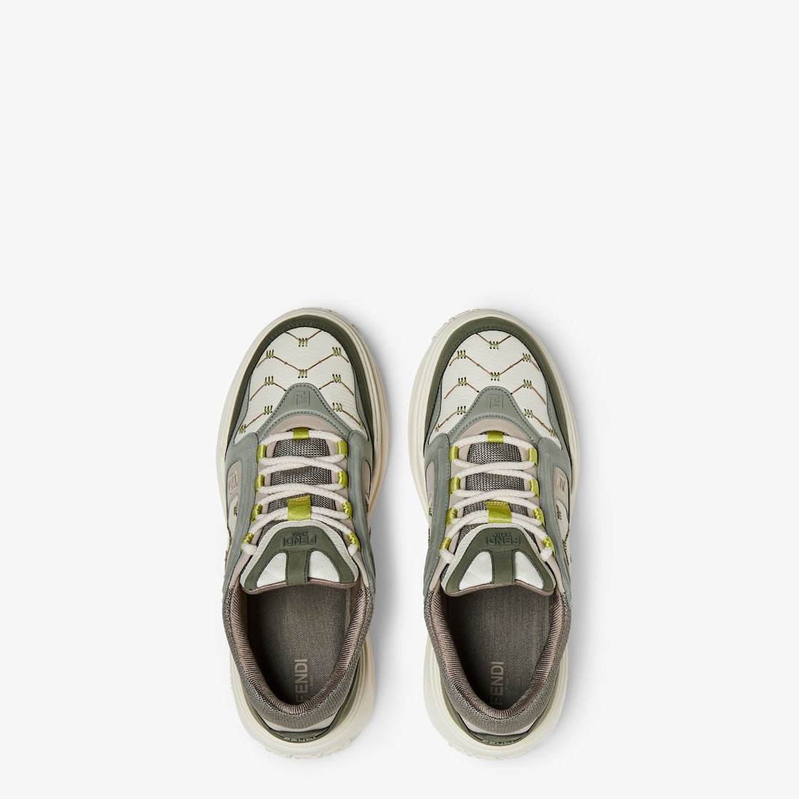 Fendi Force sneakers White leather and green nubuck low-tops Green - Image 4/5