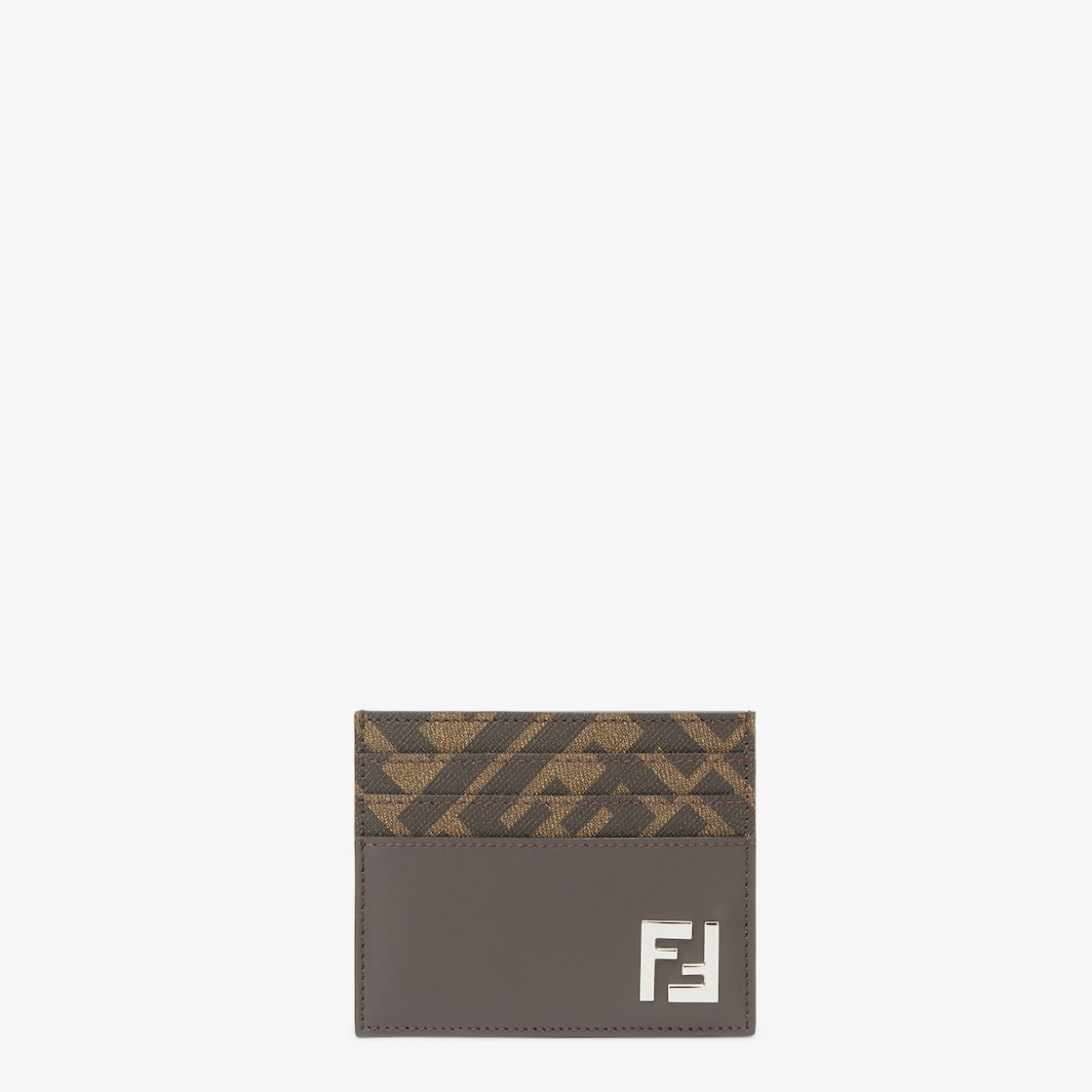 FF Squared Card HolderBrown leather and brown FF canvas card holder