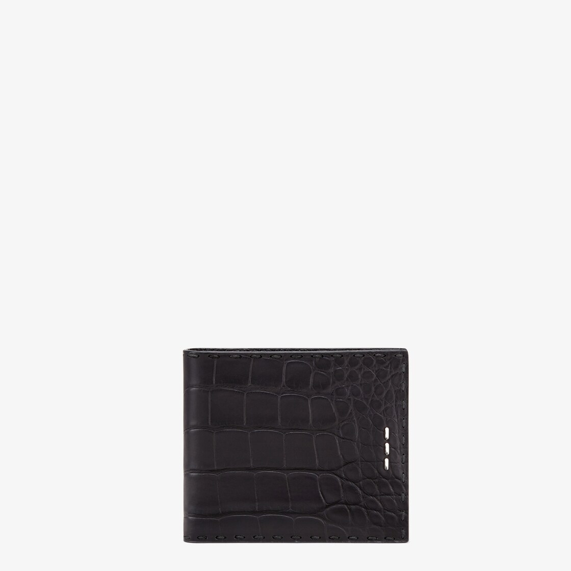 Men's Crocodile Leather Mini Wallet in Black- Arcane Fox Black-#000000