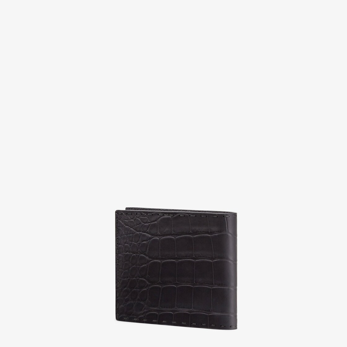 Men's Crocodile Leather Mini Wallet in Black- Arcane Fox Black-#000000