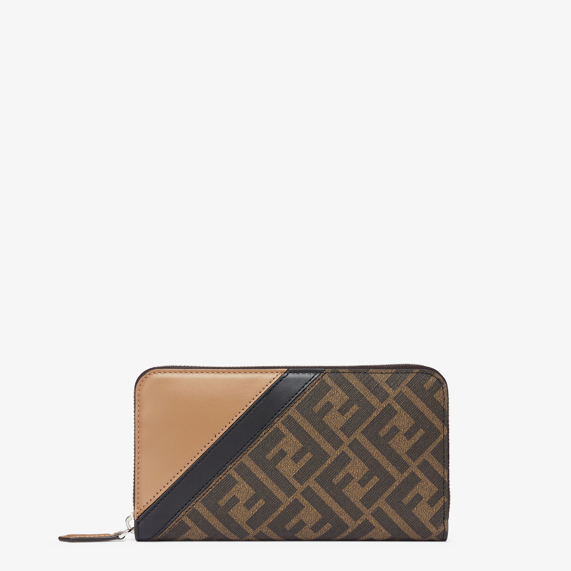 Fendi Diagonal Zip AroundBrown fabric wallet