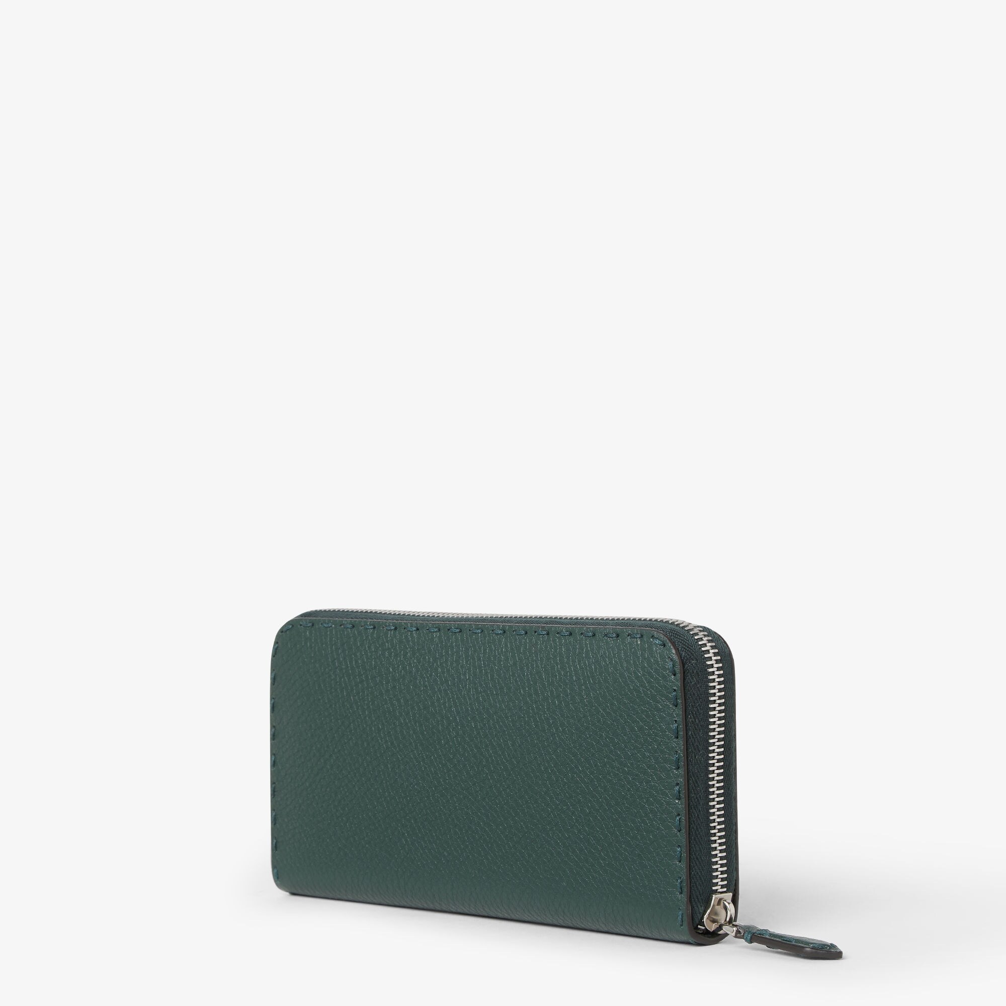 FENDI ラウンドファスナー長財布 セレリア レザー グレー グリーン AB FENDI ラウンドファスナー長財布 セレリア レザー グレー