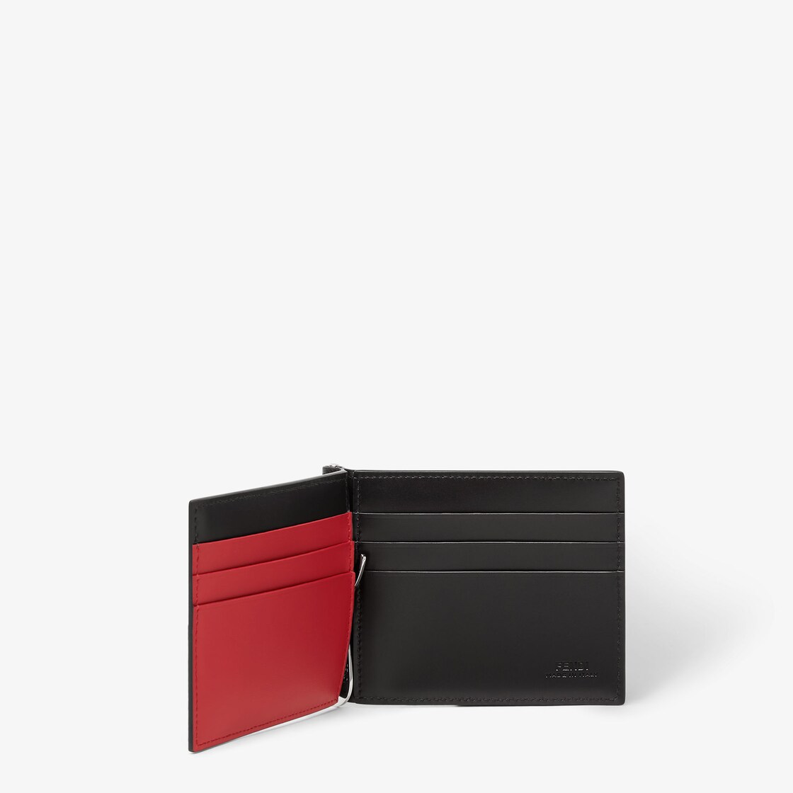 Fendi - FF Black Leather Money Clip Card Holder