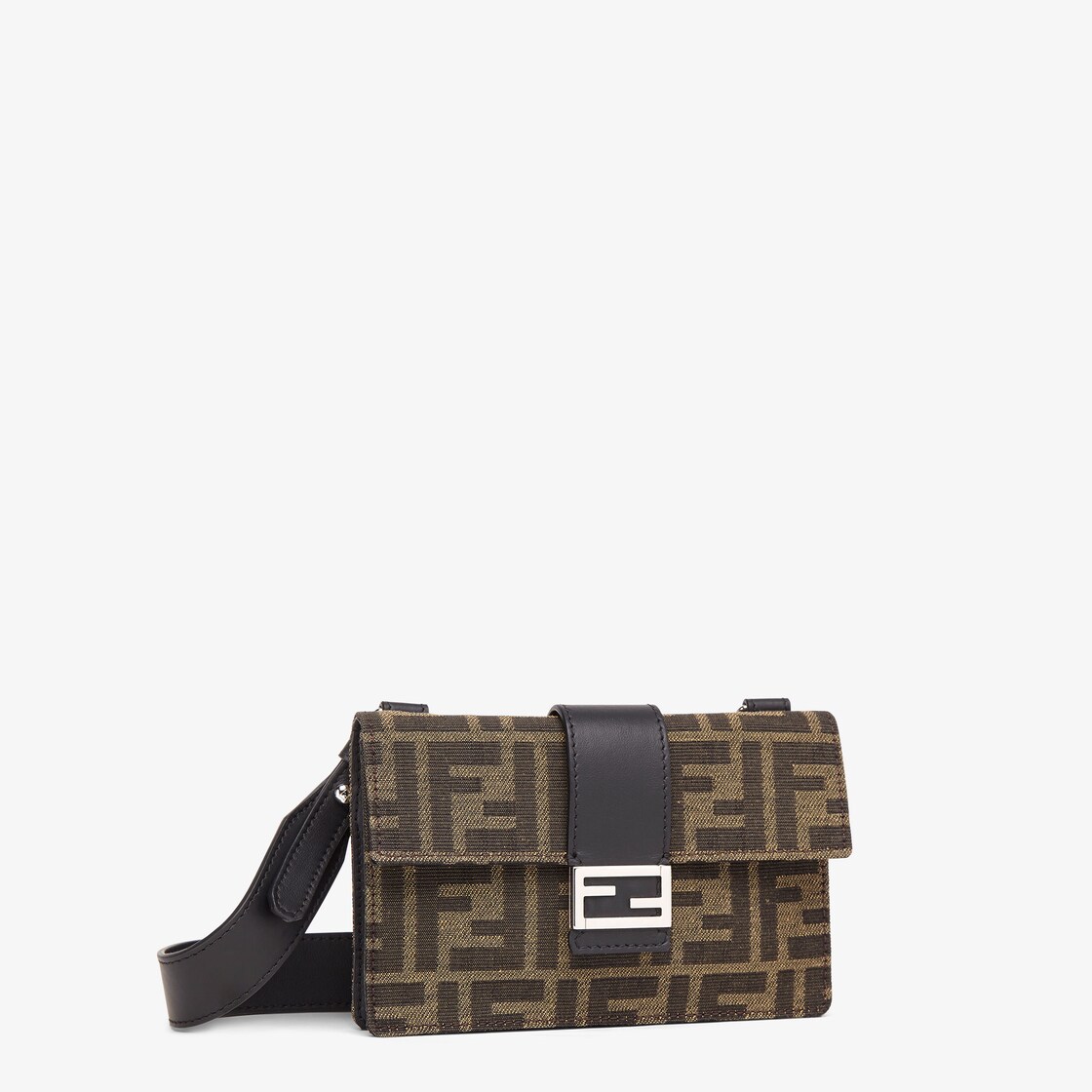 Fendi E Pouch With Ff Jacquard Motif In Cotton Denim Man in Gray