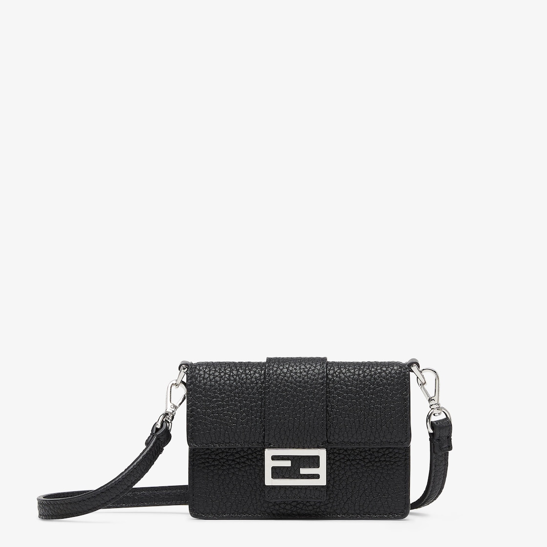 Fendi Flat Baguette Micro Leather Bag In Nero