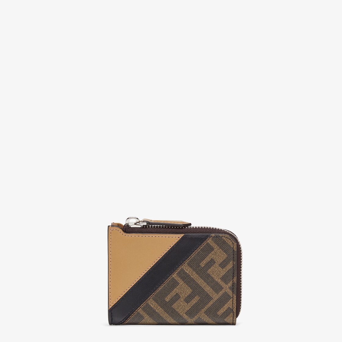 FENDI: credit card holder in leather with FF logo - Tobacco