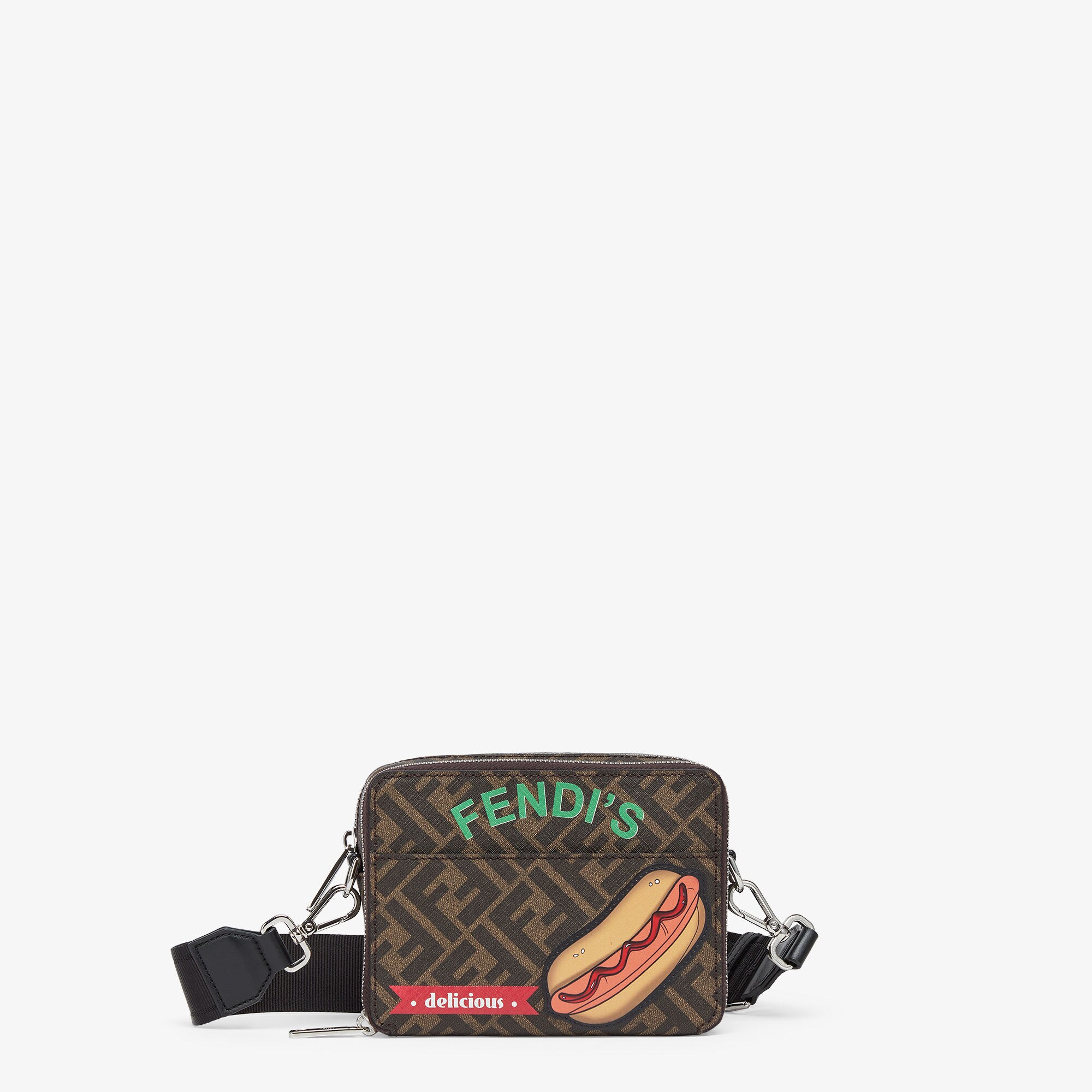 FF Organizer Camera Case Brown FF canvas bag with appliques Fendi
